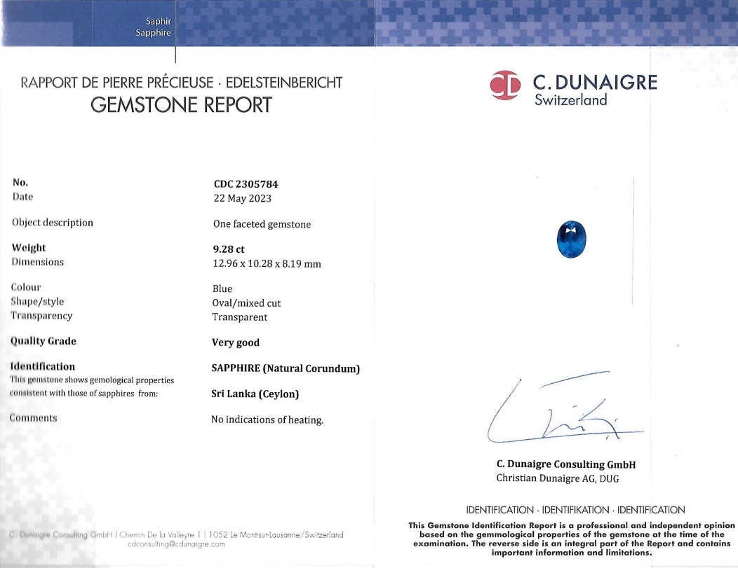 9.28 Ct. Blue Sapphire from Ceylon (Sri Lanka)