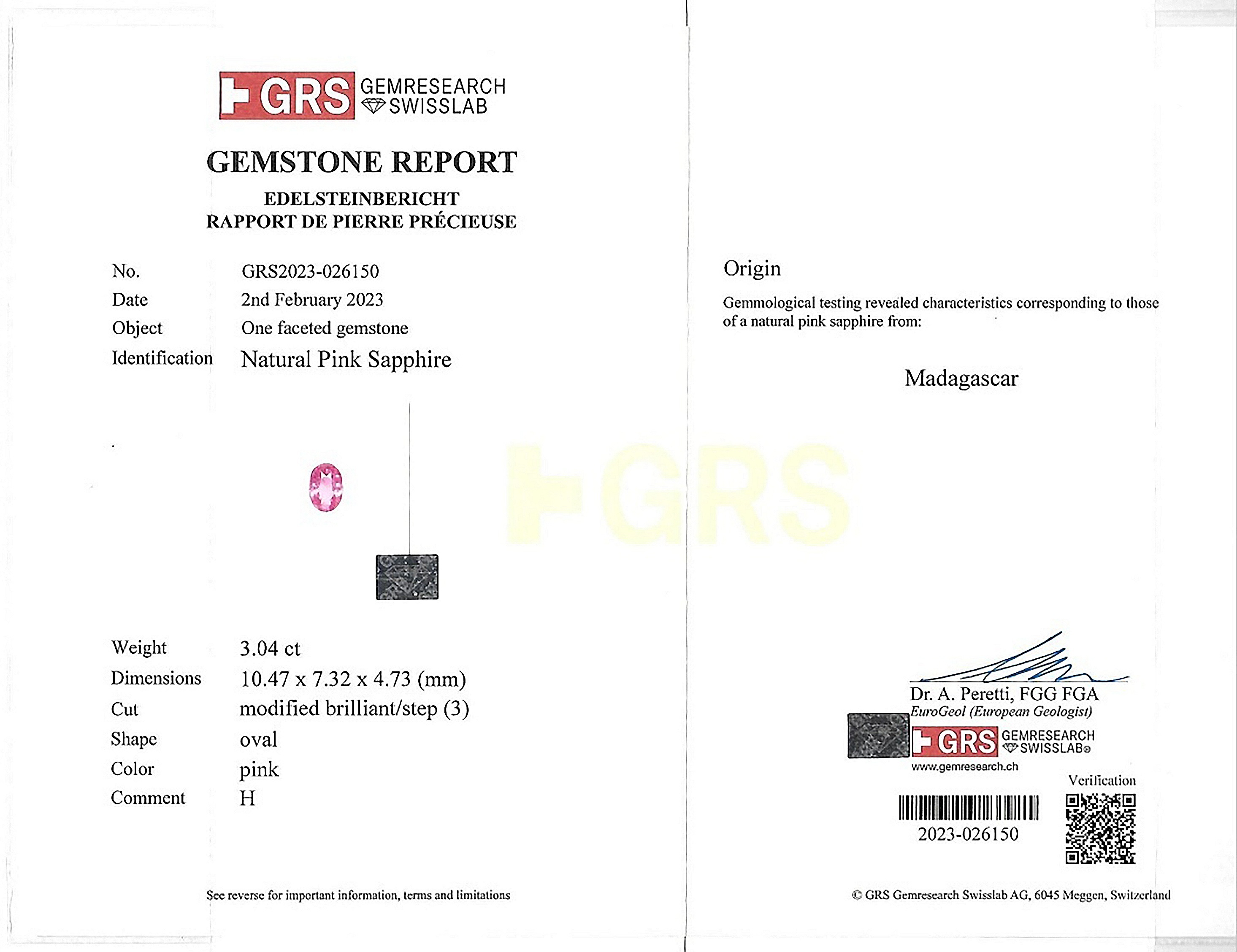 3.04 Ct. Pink Sapphire from Madagascar