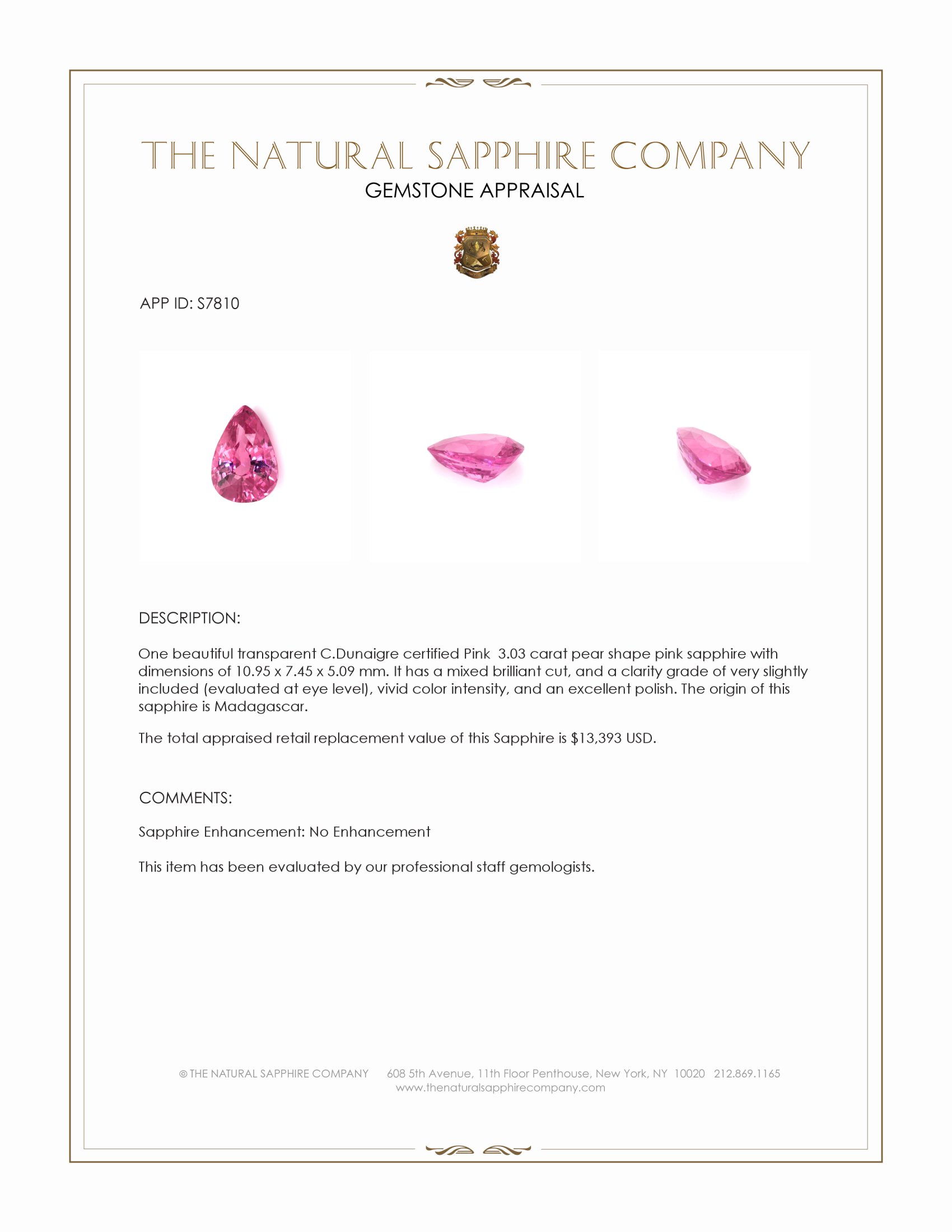 3.03 Ct. Pink Sapphire from Madagascar