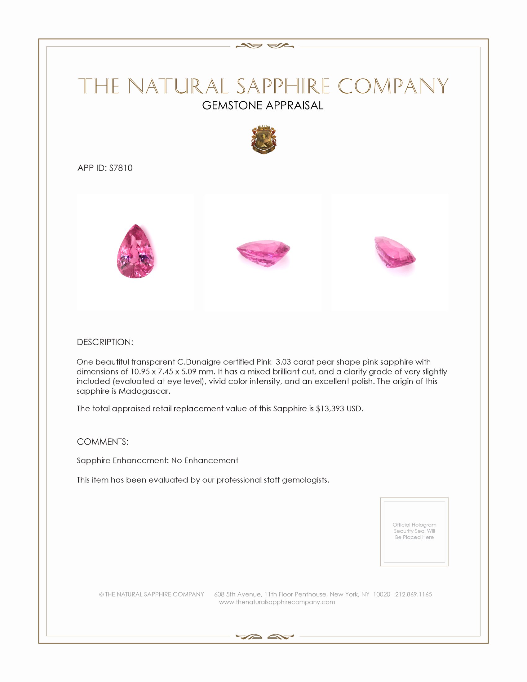 3.03 Ct. Pink Sapphire from Madagascar