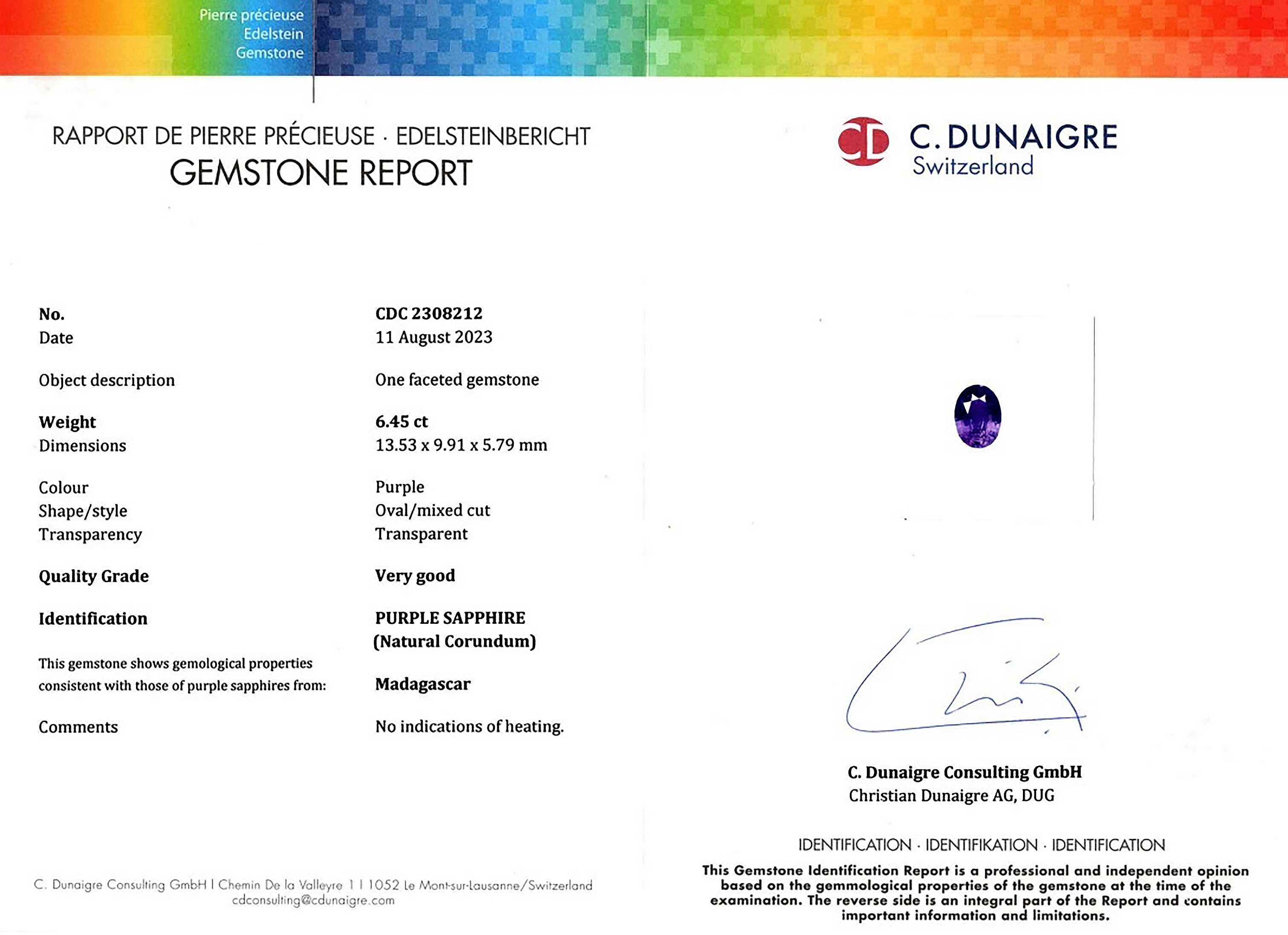 6.45 Ct. Purple Sapphire from Madagascar
