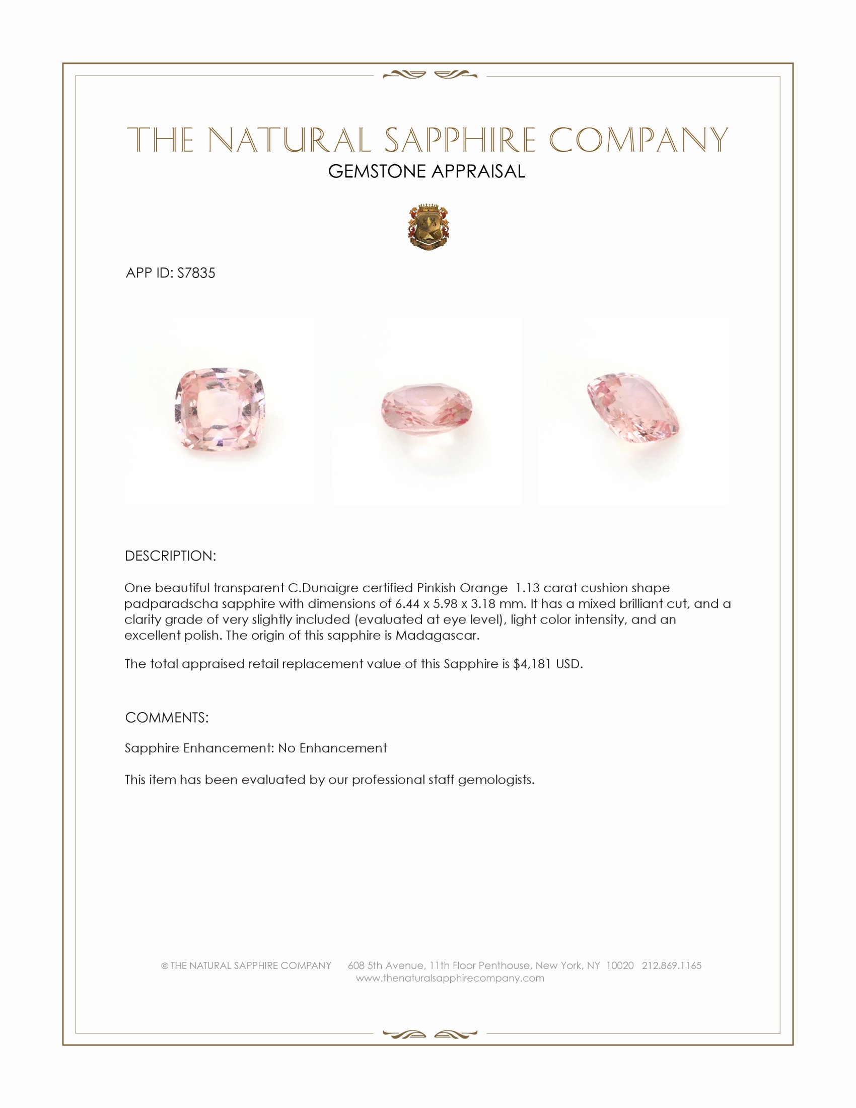 1.13 Ct. Padparadscha Sapphire from Madagascar