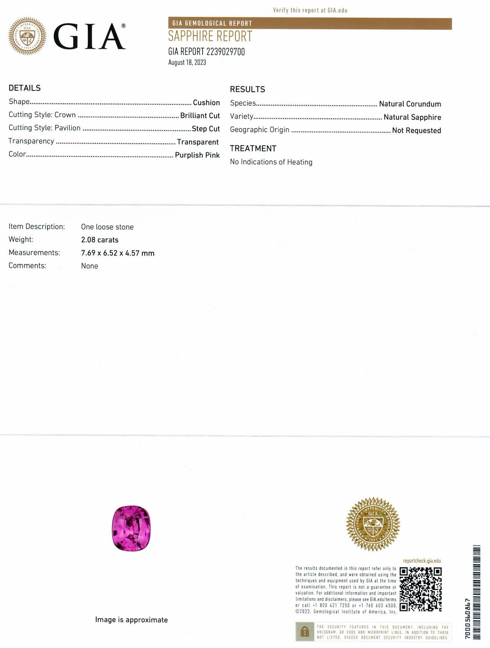 2.08 Ct. Purplish Pink Sapphire from Ceylon (Sri Lanka)