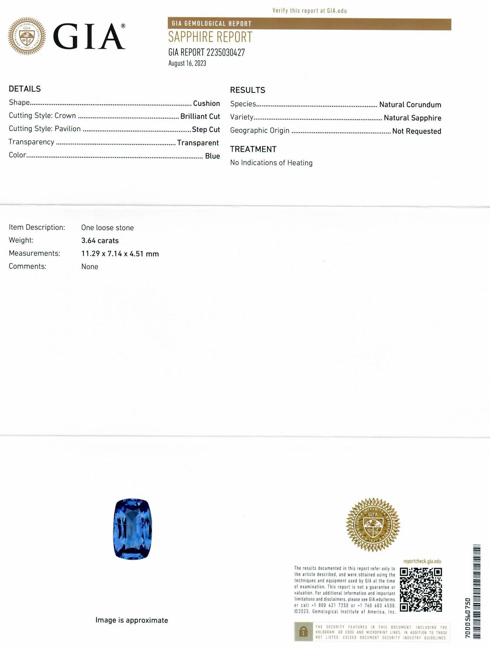 3.64 Ct. Blue Sapphire from Ceylon (Sri Lanka)