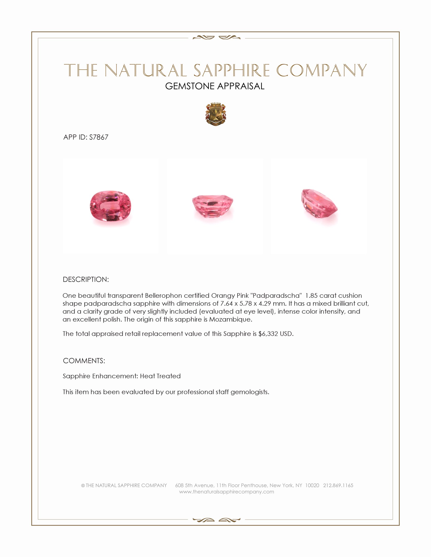 1.85 Ct. Padparadscha Sapphire from Mozambique