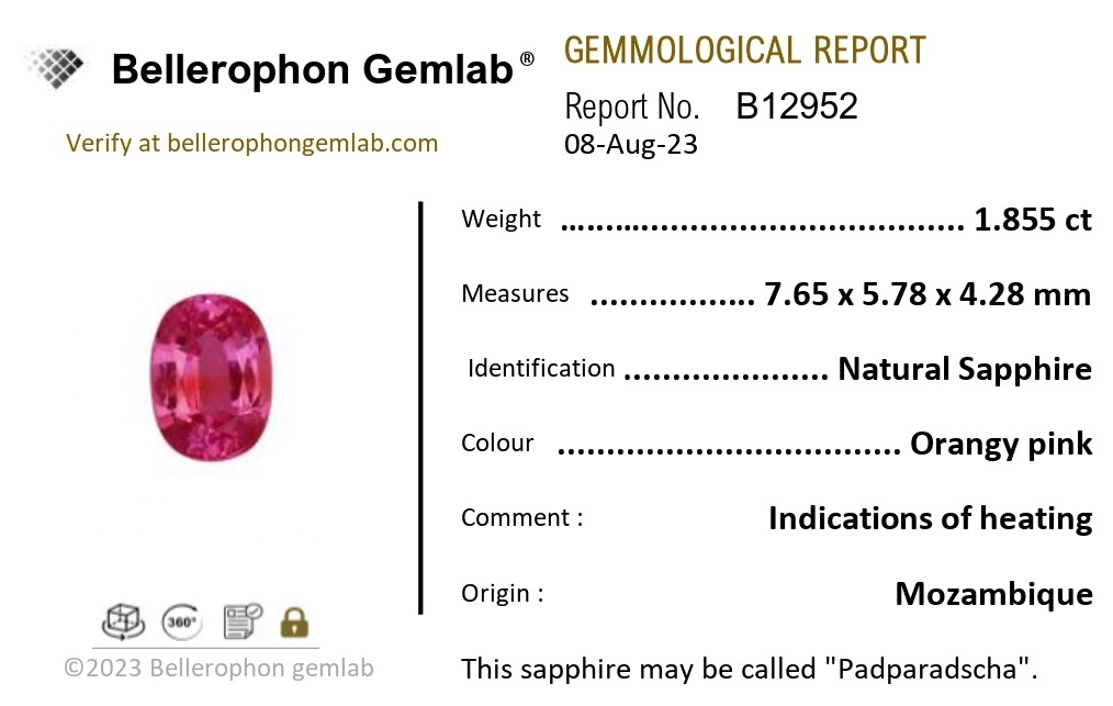1.85 Ct. Padparadscha Sapphire from Mozambique