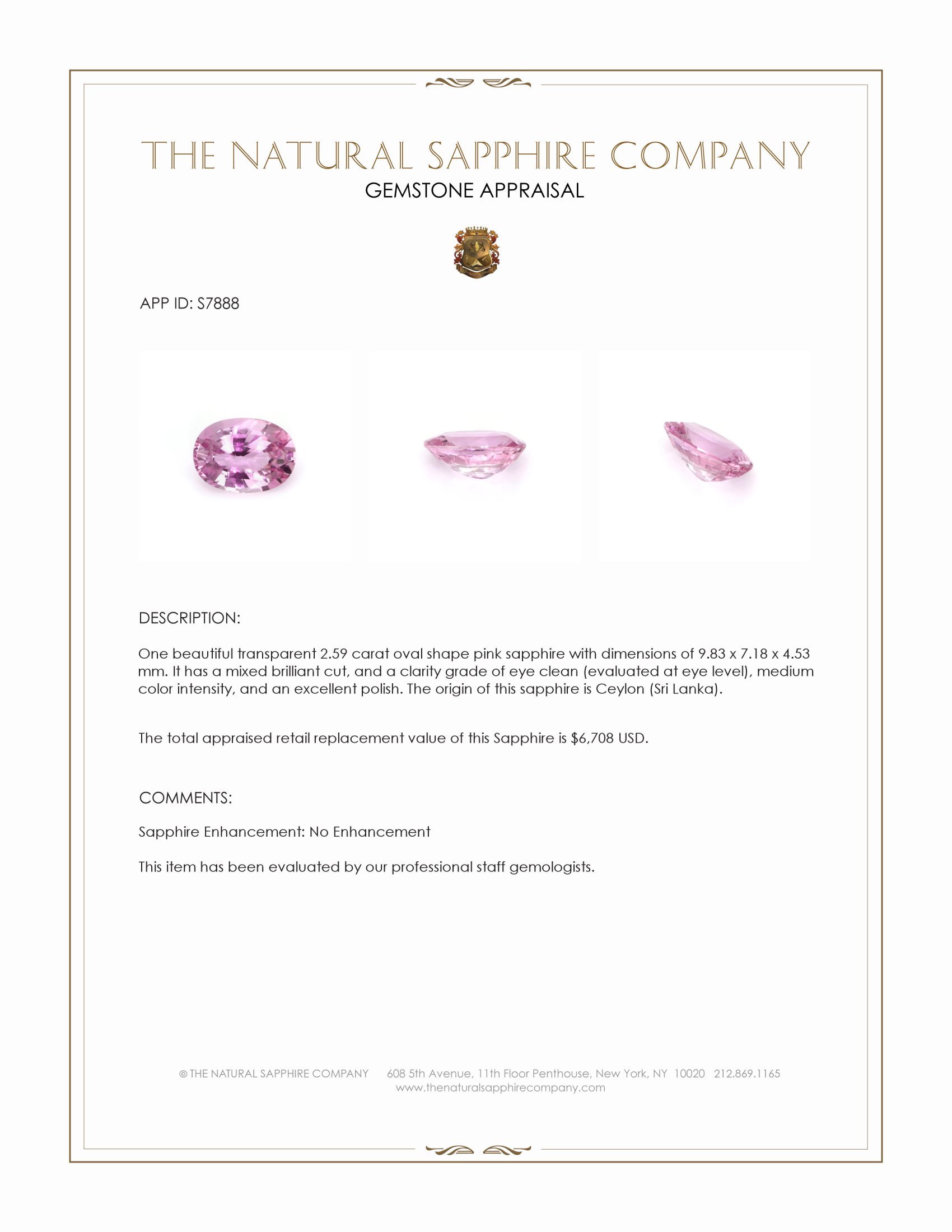 2.59 Ct. Pink Sapphire from Ceylon (Sri Lanka)