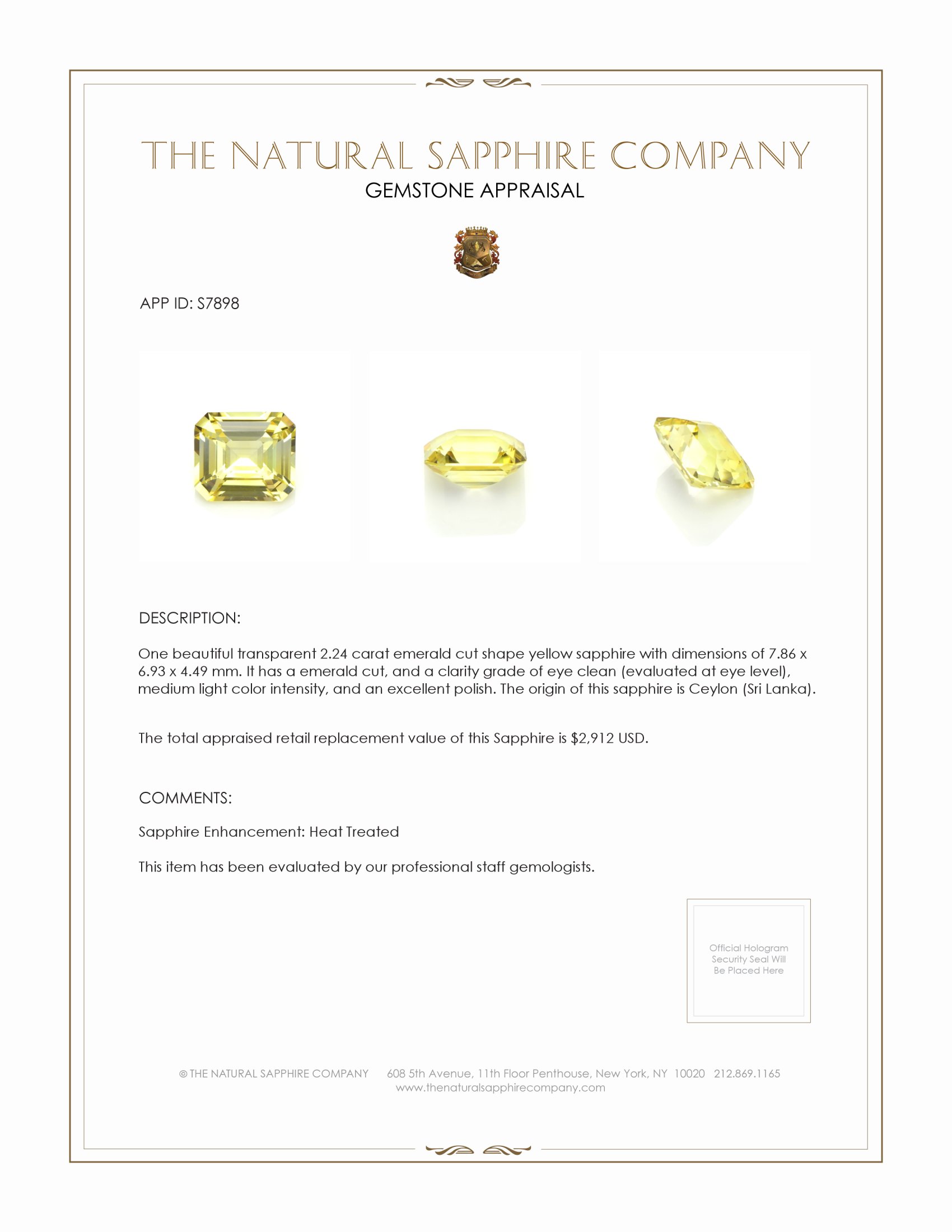 2.24 Ct. Yellow Sapphire from Ceylon (Sri Lanka)