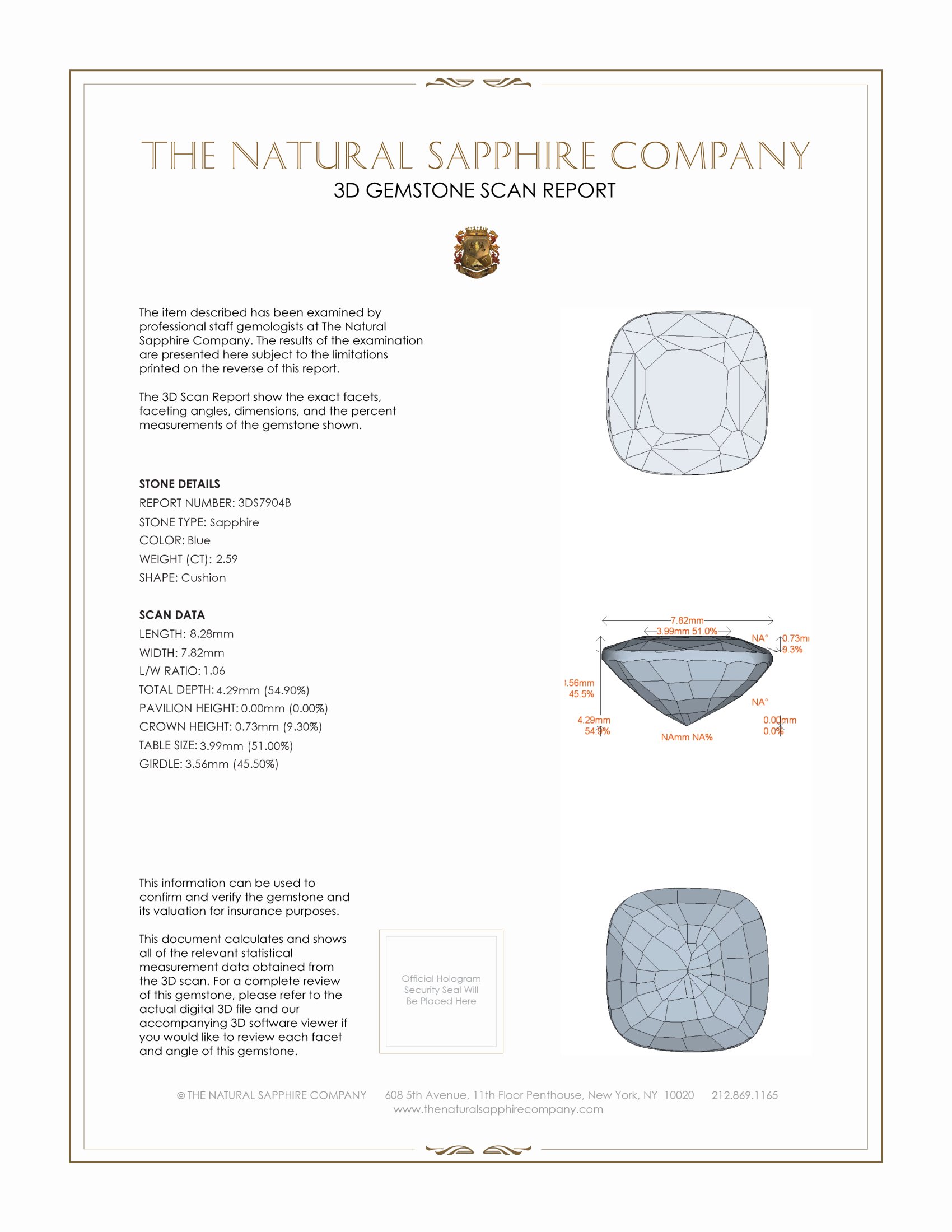 2.59 Ct. Blue Sapphire from Ceylon (Sri Lanka)