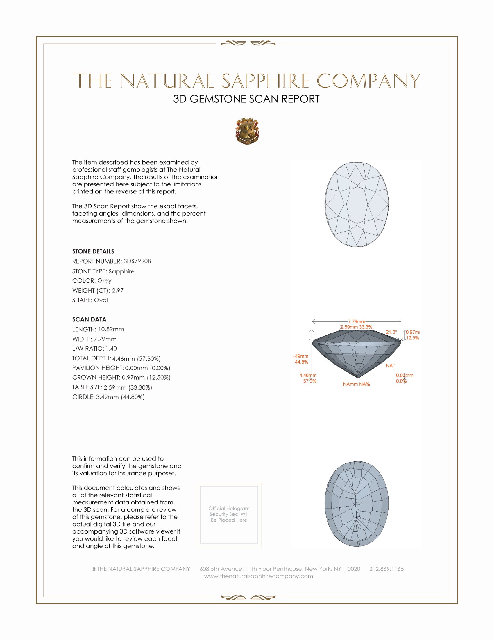 2.97 Ct. Grey Sapphire from Ceylon (Sri Lanka)