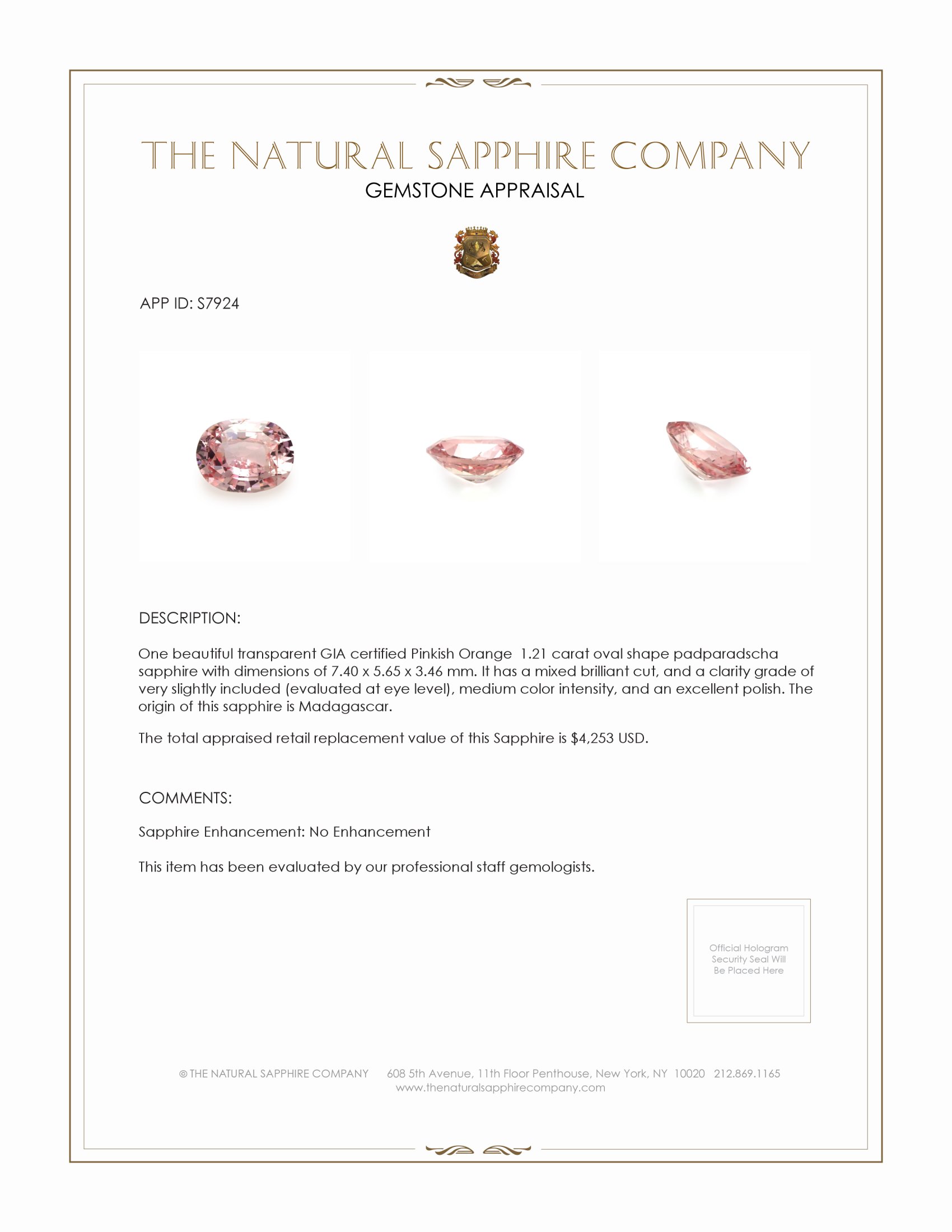 1.21 Ct. Padparadscha Sapphire from Madagascar