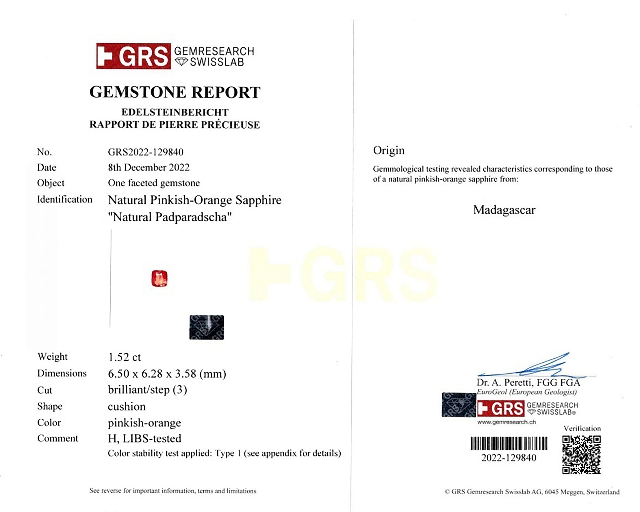 1.52 Ct. Padparadscha Sapphire from Madagascar