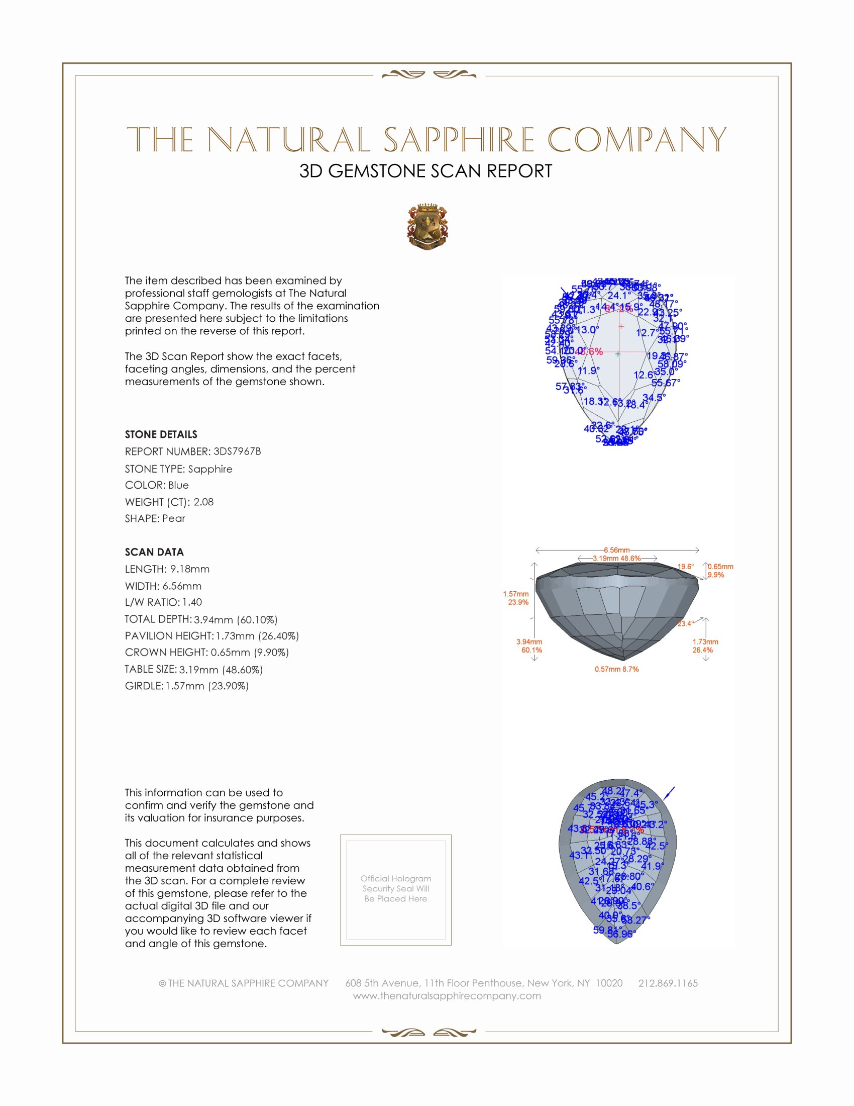 2.08 Ct. Blue Sapphire from Ceylon (Sri Lanka)