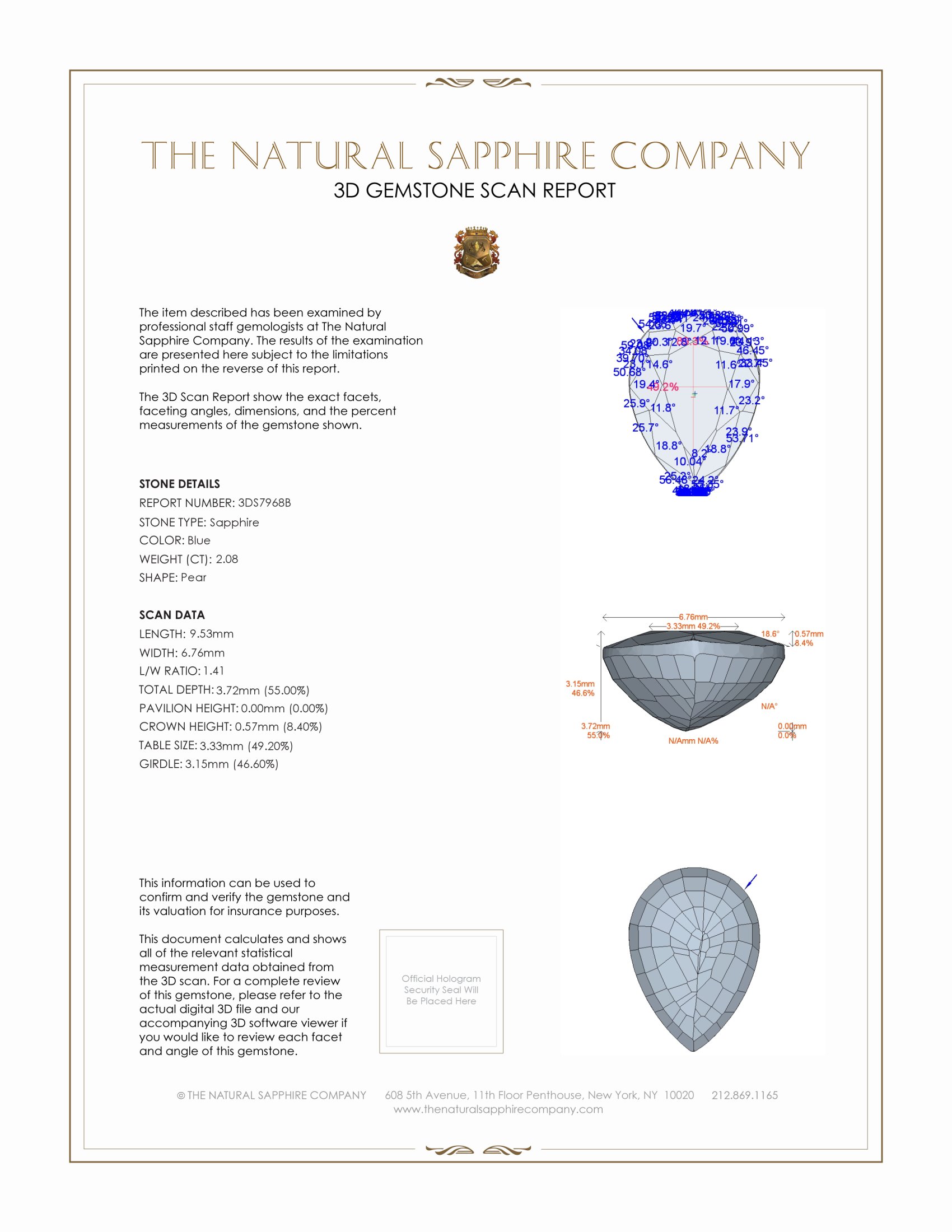 2.08 Ct. Blue Sapphire from Ceylon (Sri Lanka)