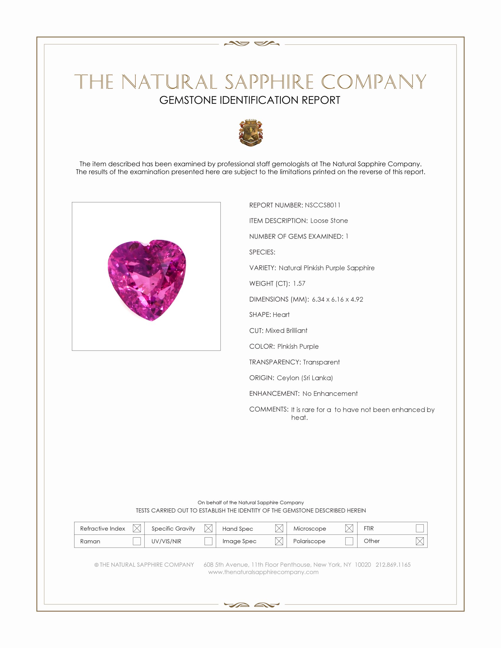 1.57 Ct. Pinkish Purple Sapphire from Ceylon (Sri Lanka)