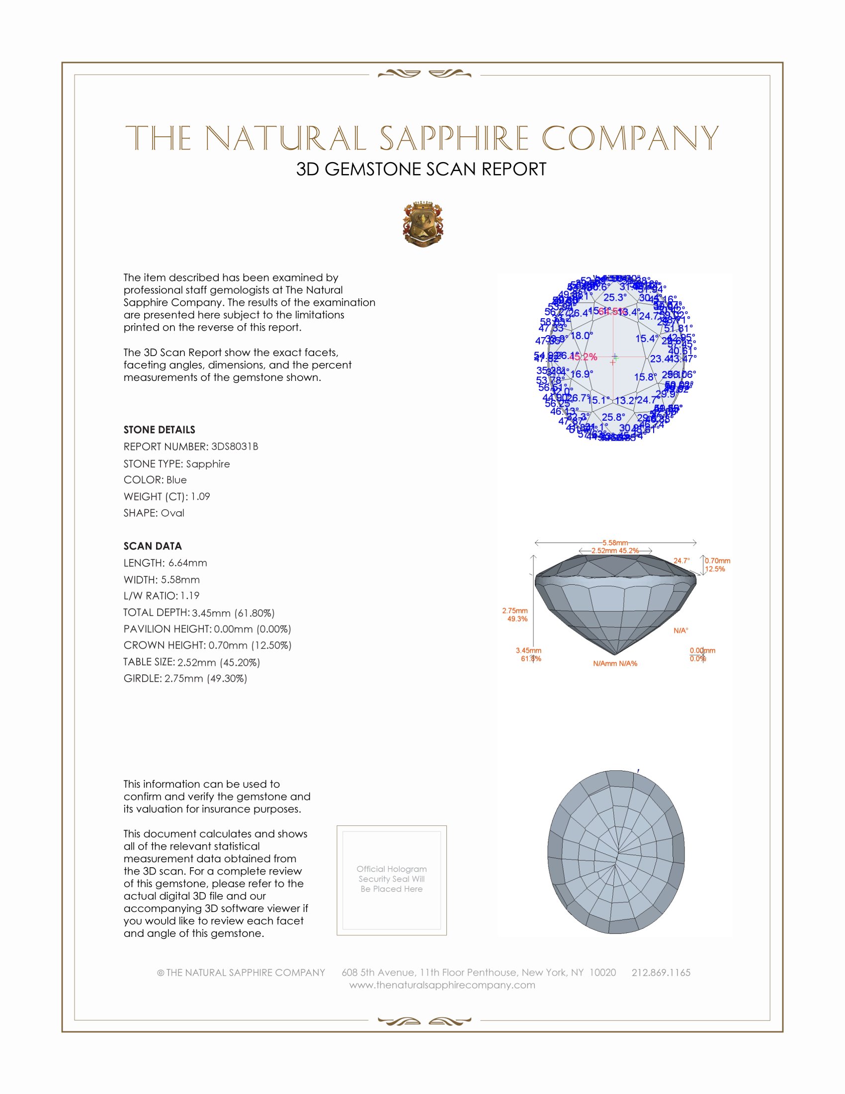 1.09 Ct. Blue Sapphire from Ceylon (Sri Lanka)