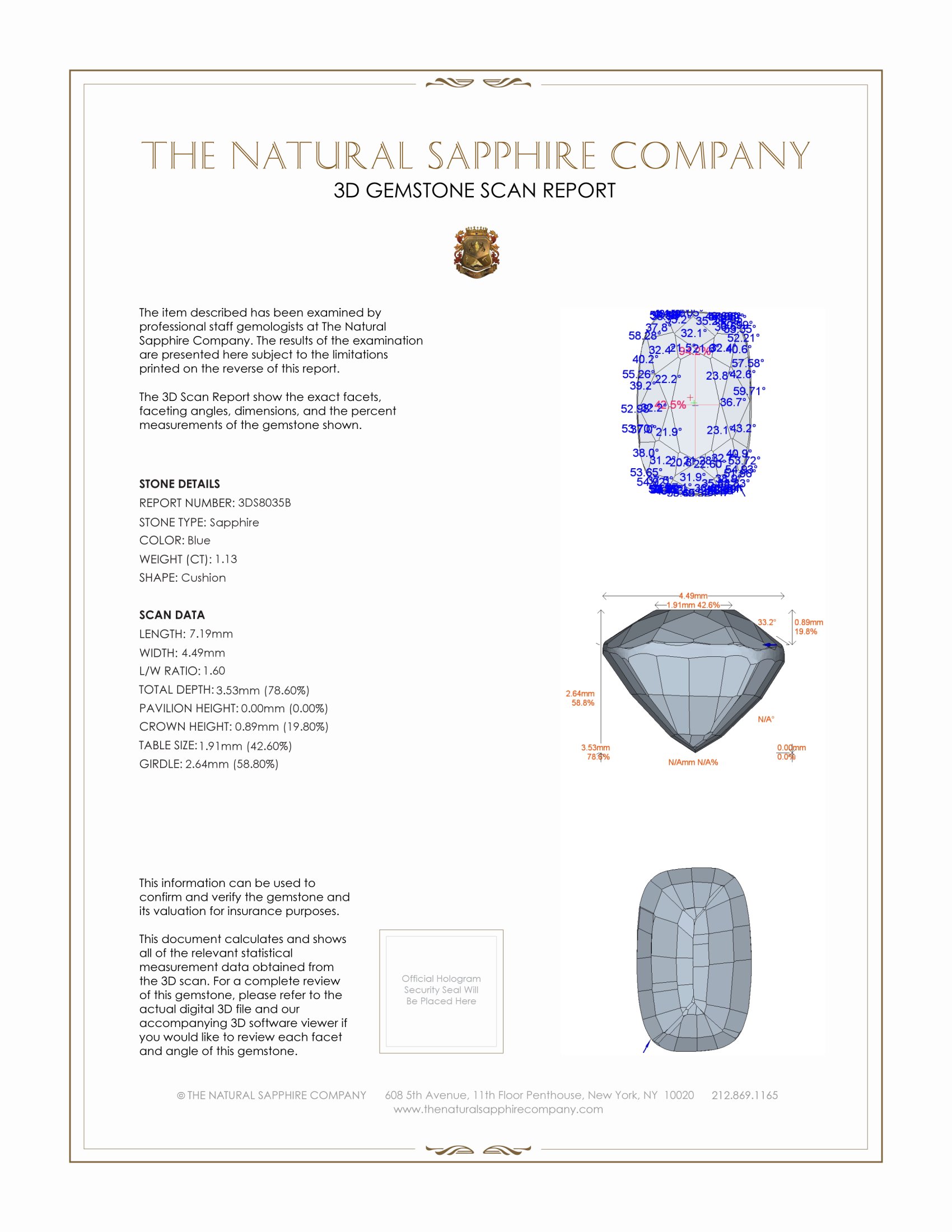 1.13 Ct. Blue Sapphire from Ceylon (Sri Lanka)