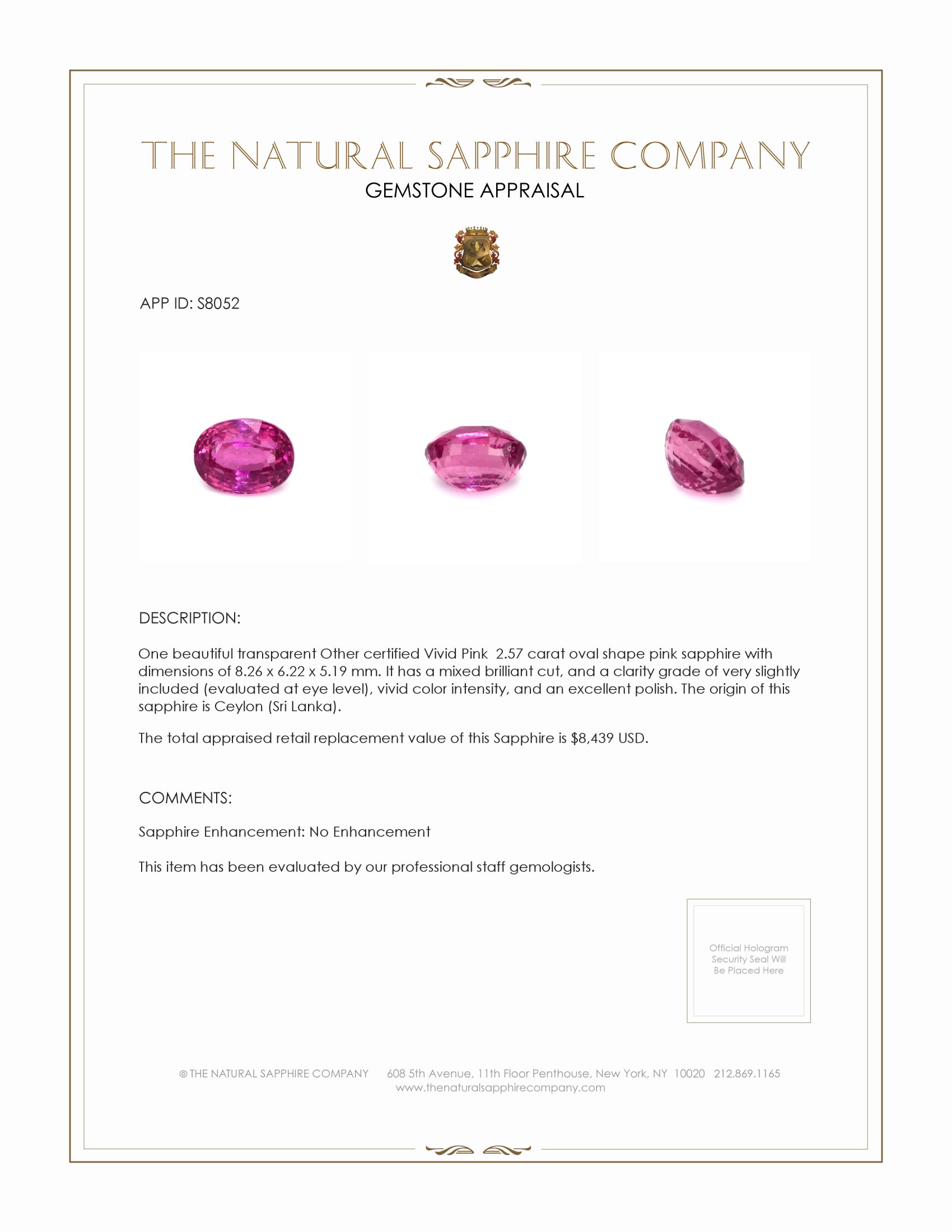 2.57 Ct. Pink Sapphire from Ceylon (Sri Lanka)