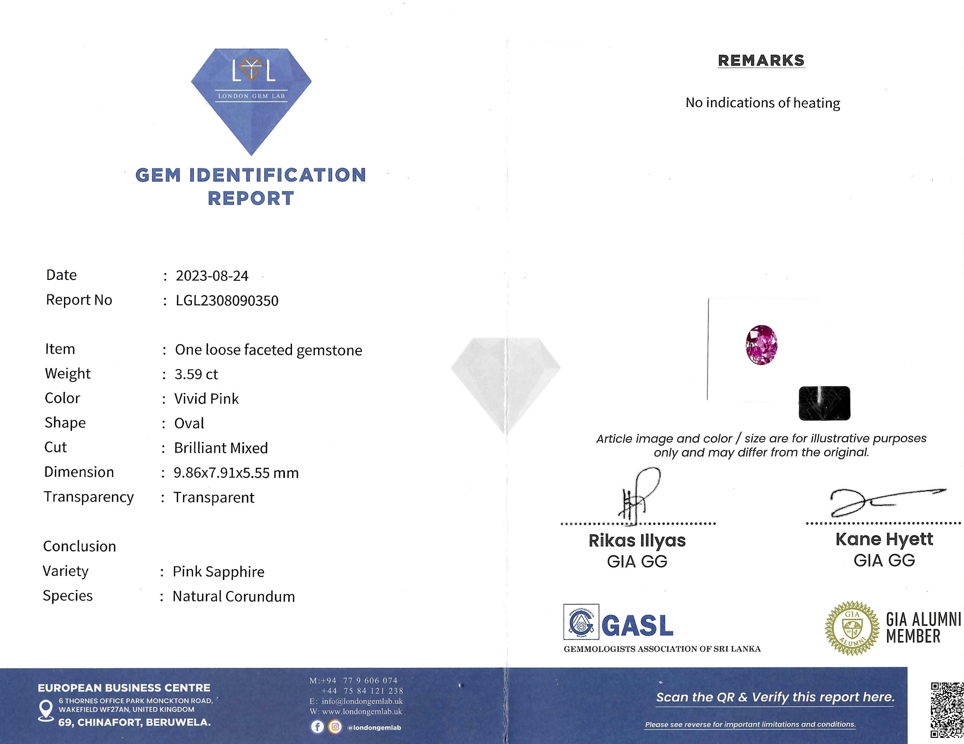 3.59 Ct. Purplish Pink Sapphire from Ceylon (Sri Lanka)