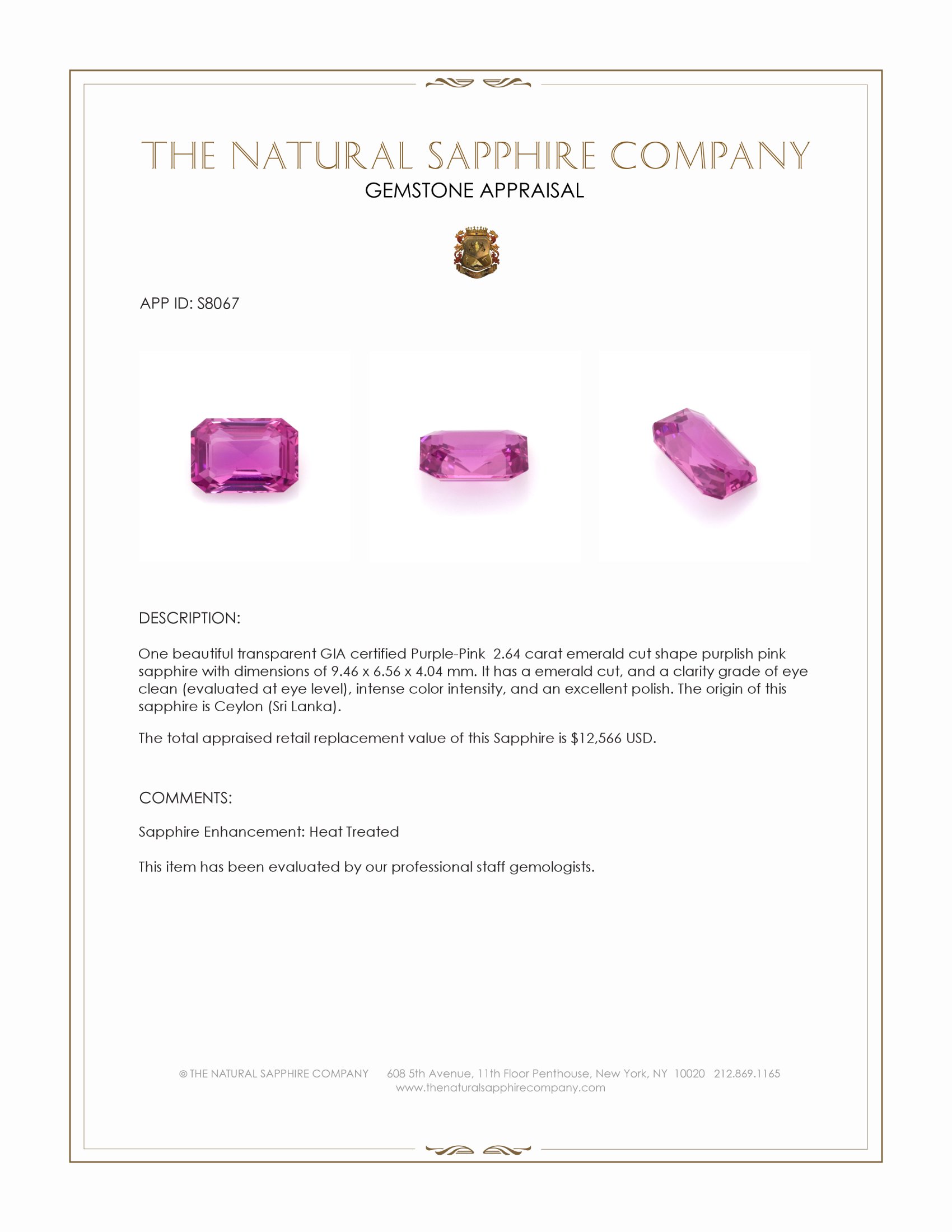 2.64 Ct. Purplish Pink Sapphire from Ceylon (Sri Lanka)