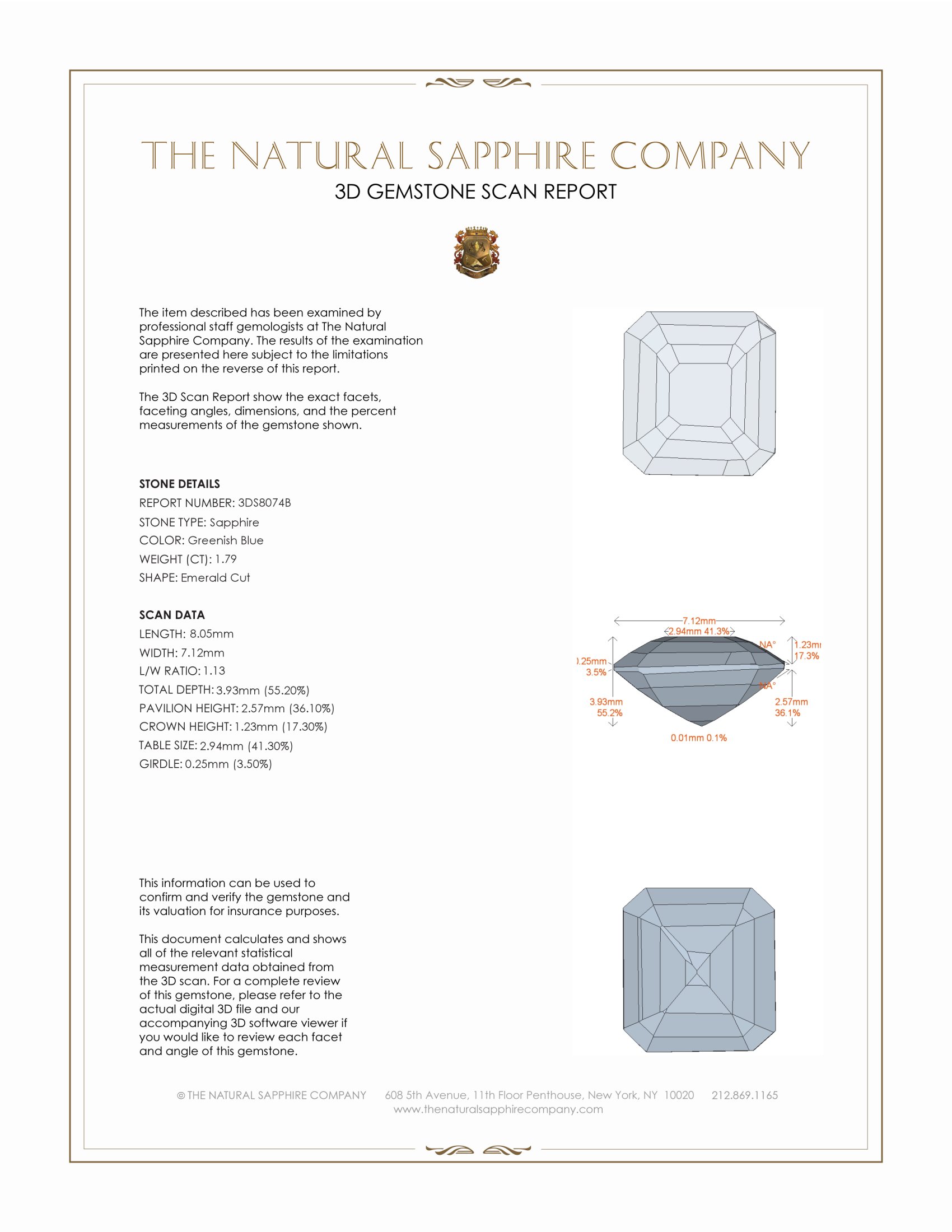 1.79 Ct. Greenish Blue Sapphire from Ceylon (Sri Lanka)