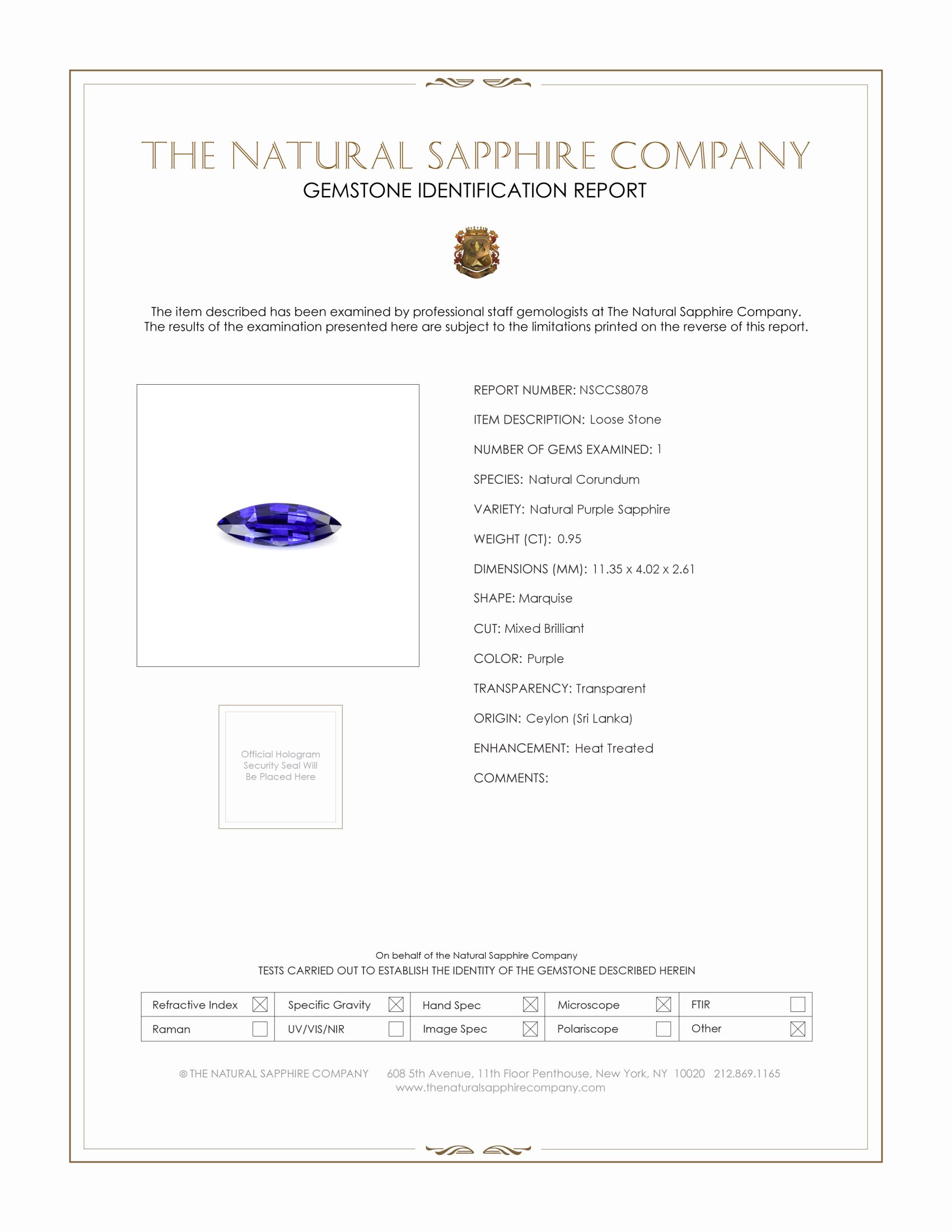 0.95 Ct. Purple Sapphire from Ceylon (Sri Lanka)