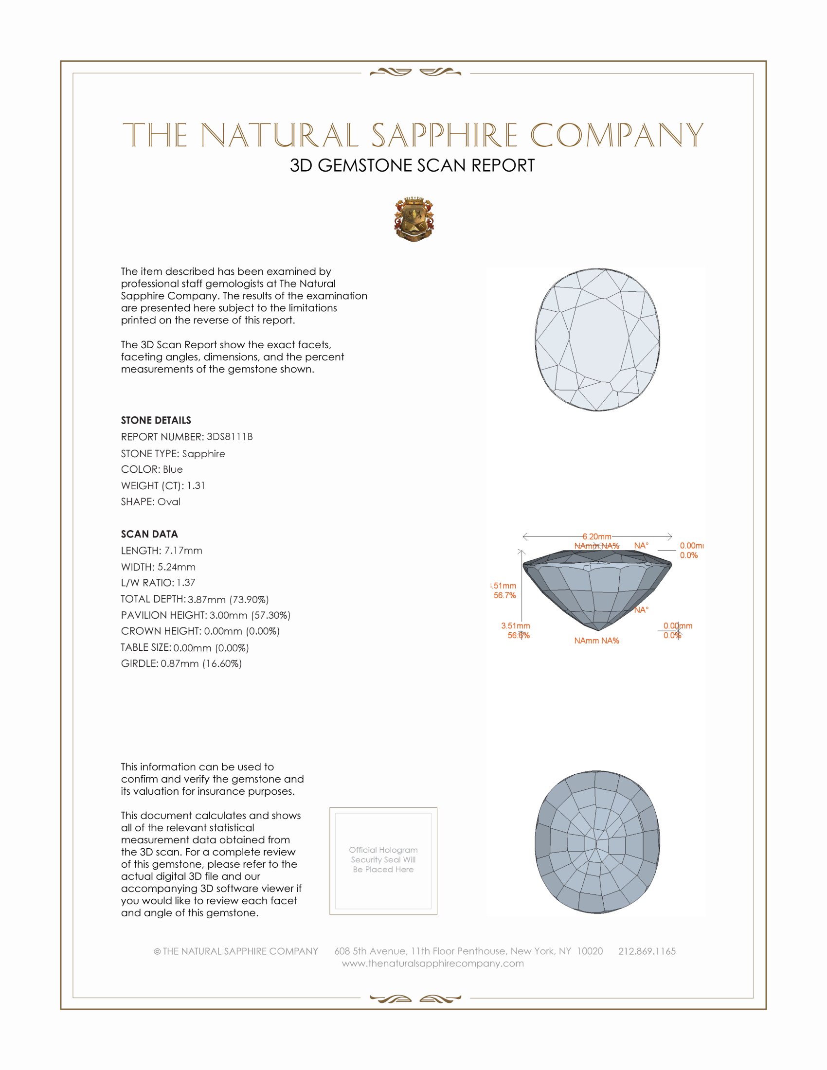 1.31 Ct. Blue Sapphire from Ceylon (Sri Lanka)