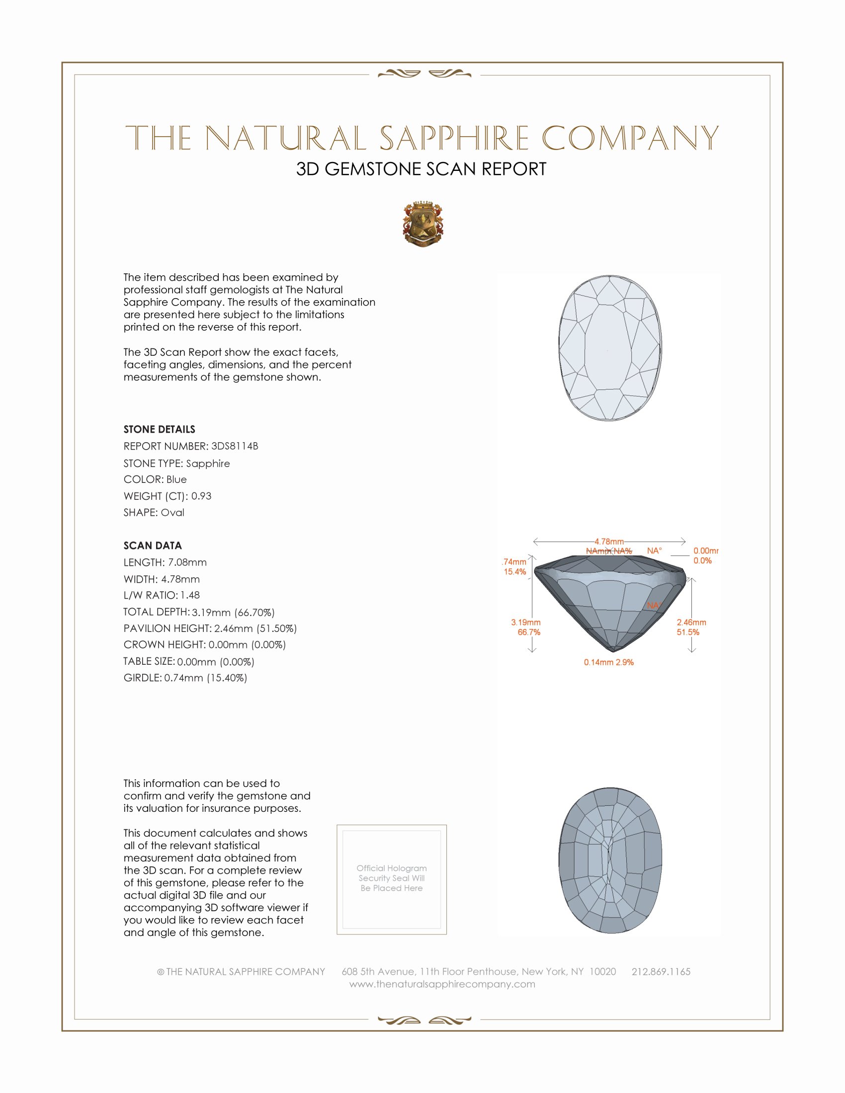 0.93 Ct. Blue Sapphire from Ceylon (Sri Lanka)