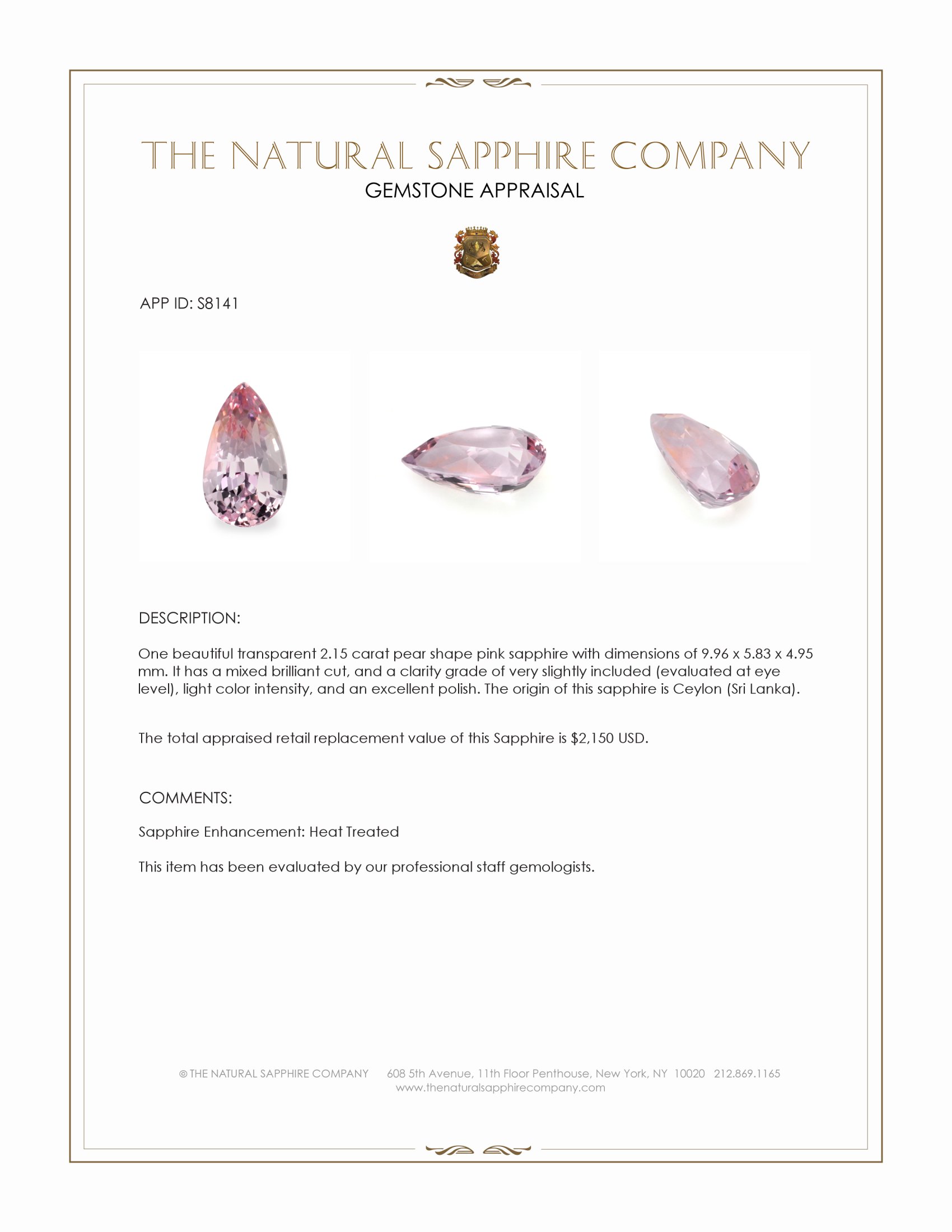 2.15 Ct. Pink Sapphire from Ceylon (Sri Lanka)