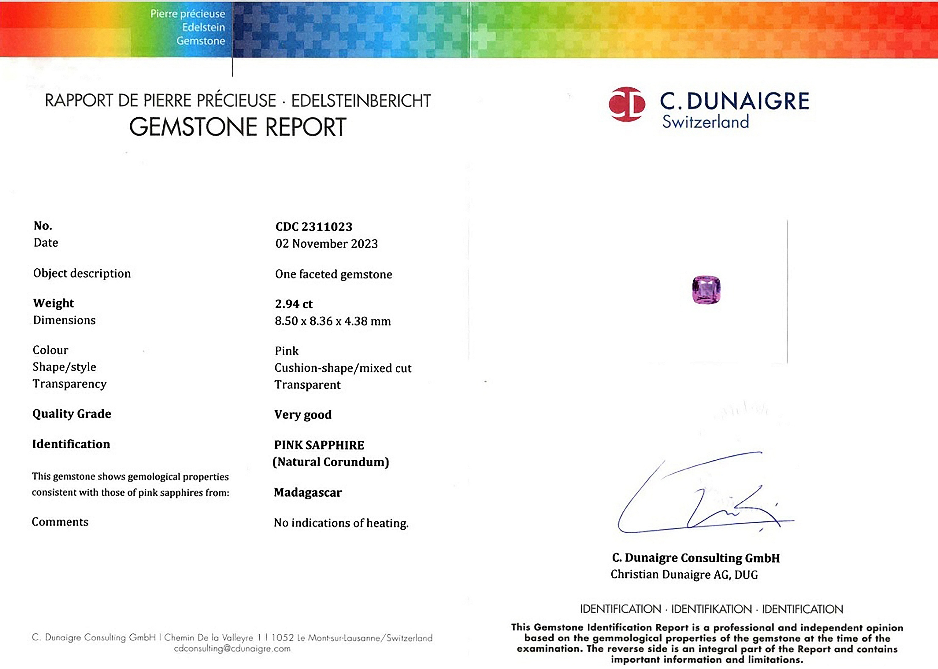 2.94 Ct. Pink Sapphire from Madagascar