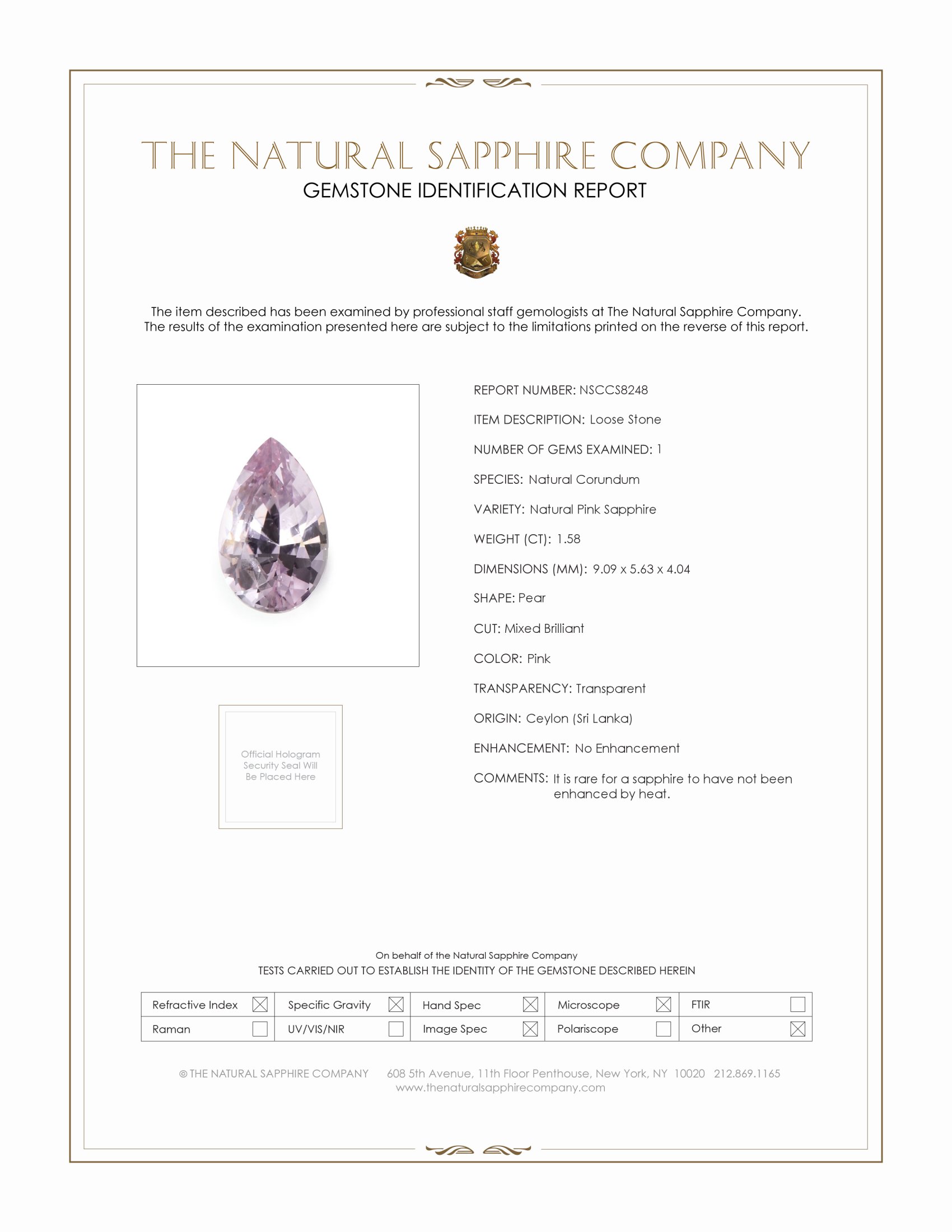 1.58 Ct. Pink Sapphire from Ceylon (Sri Lanka)