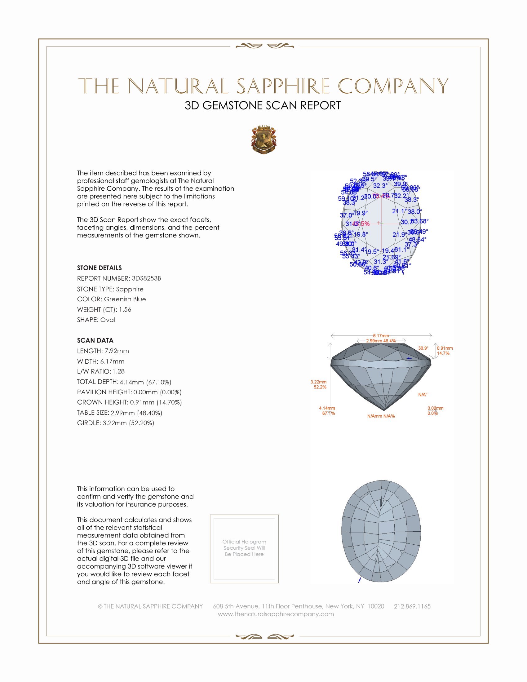 1.56 Ct. Greenish Blue Sapphire from Ceylon (Sri Lanka)