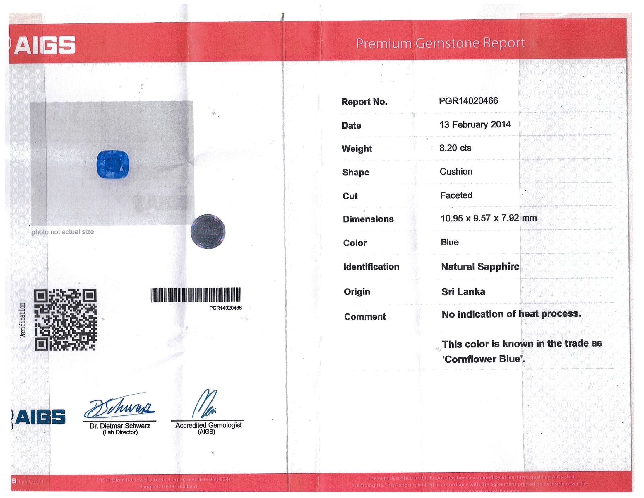 8.20 Ct. Blue Sapphire from Ceylon (Sri Lanka)