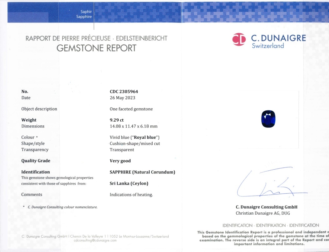 9.29 Ct. Blue Sapphire from Ceylon (Sri Lanka)