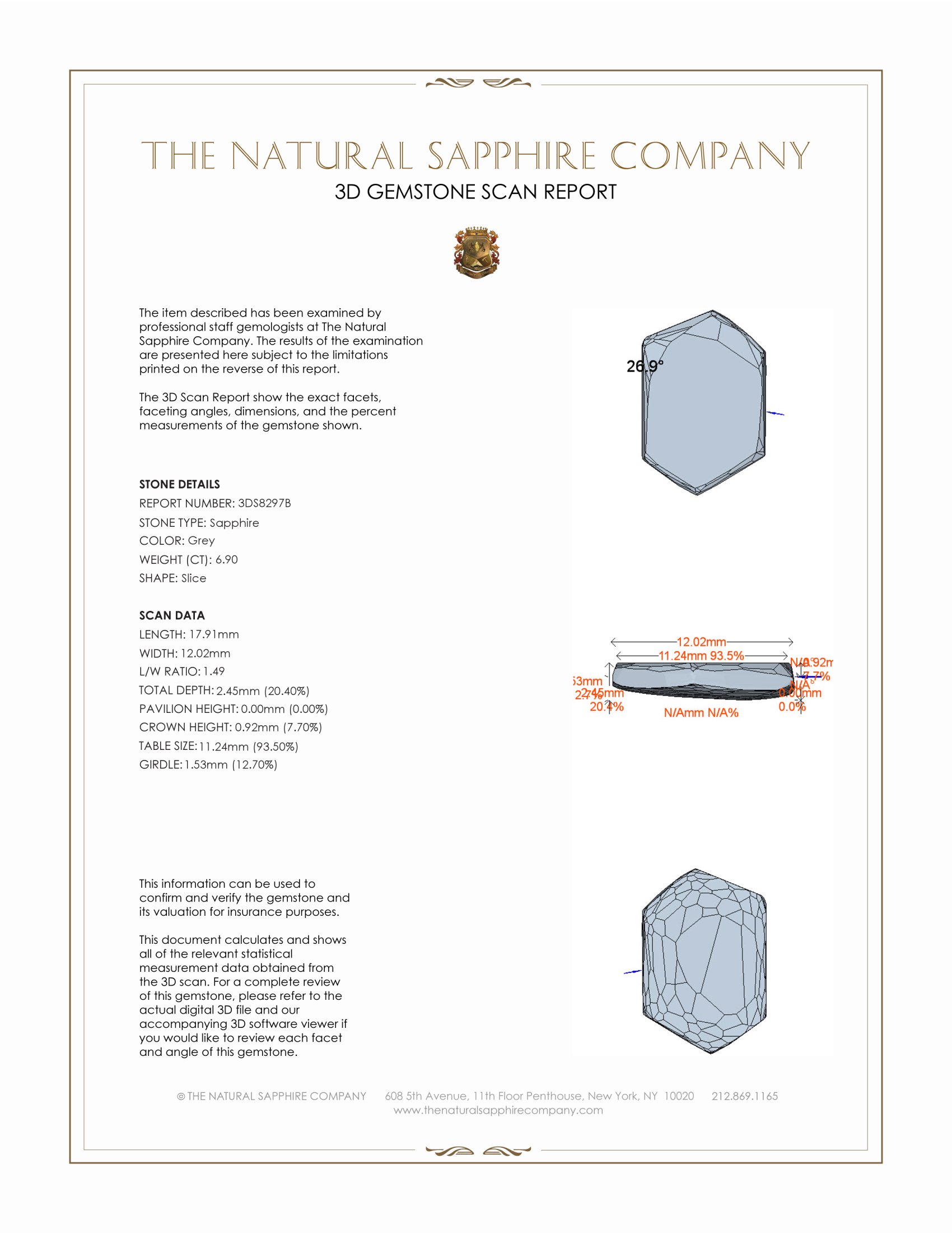 6.90 Ct. Grey Sapphire from Burma (Myanmar)