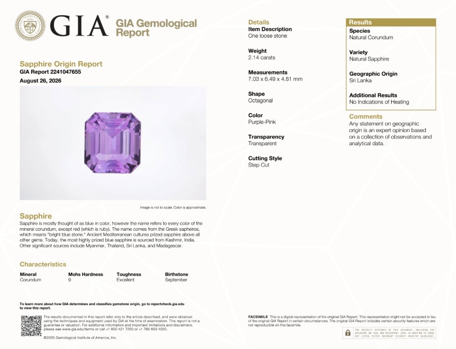 2.14 Ct. Purple Sapphire from Ceylon (Sri Lanka)