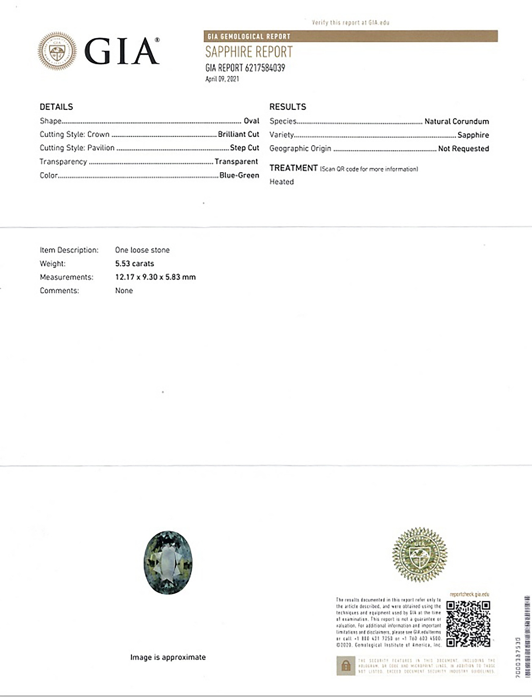 5.53 Ct. Bluish Green Sapphire from Madagascar