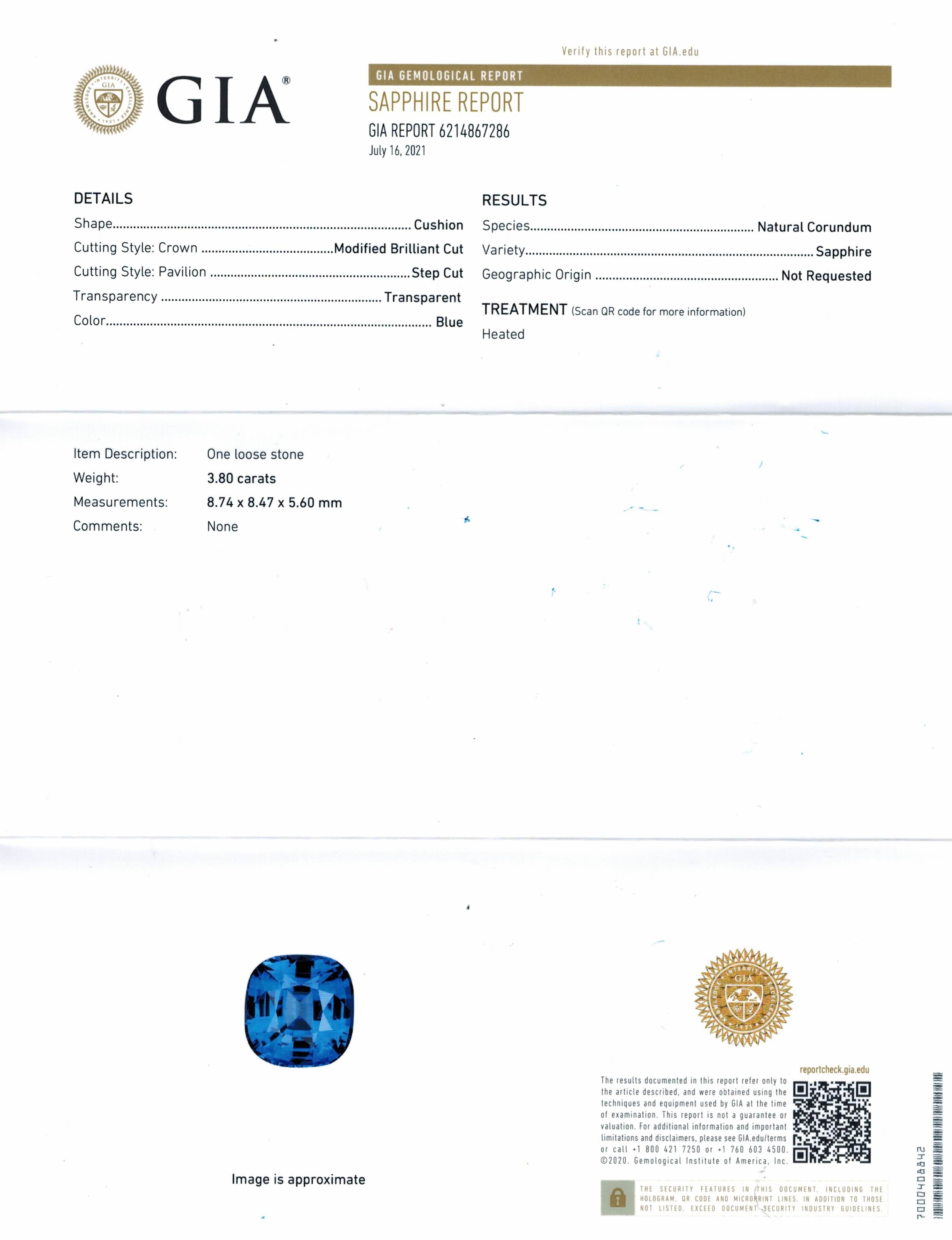 3.80 Ct. Blue Sapphire from Ceylon (Sri Lanka)