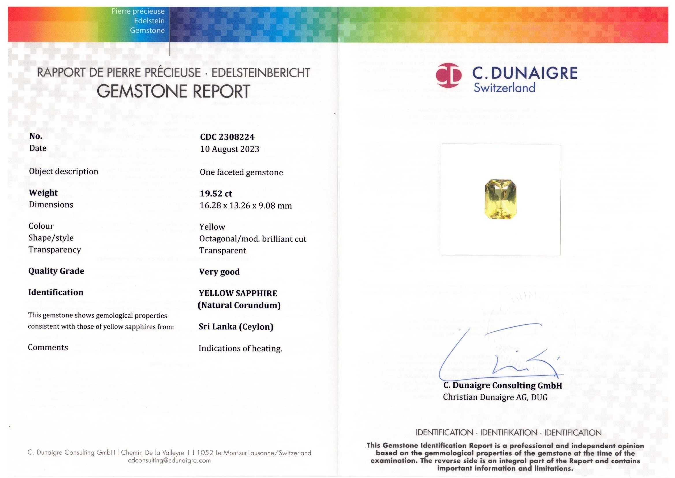 19.52 Ct. Yellow Sapphire from Ceylon (Sri Lanka)