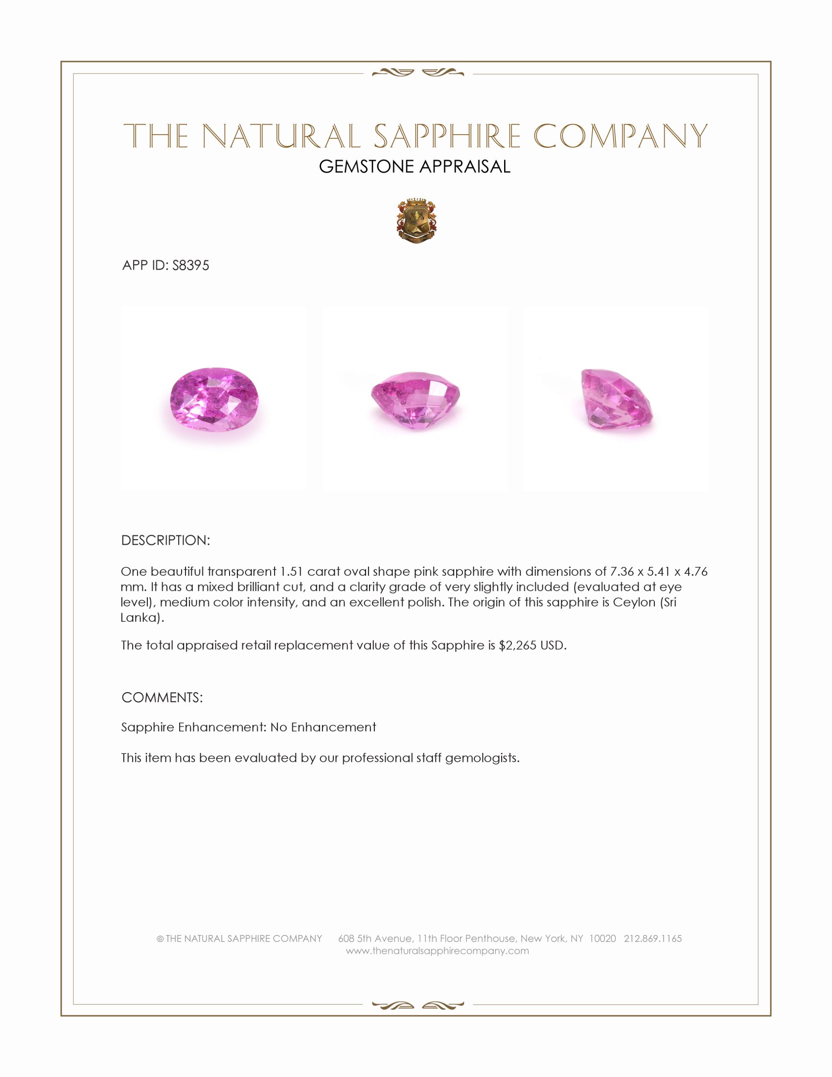 1.51 Ct. Pink Sapphire from Ceylon (Sri Lanka)