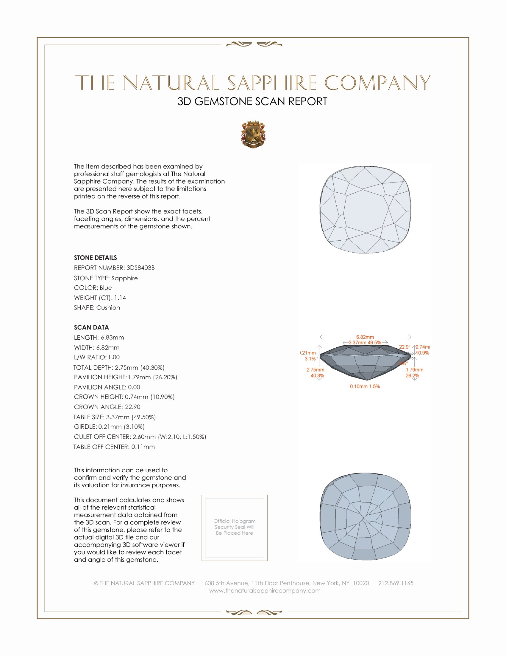 1.14 Ct. Blue Sapphire from Ceylon (Sri Lanka)