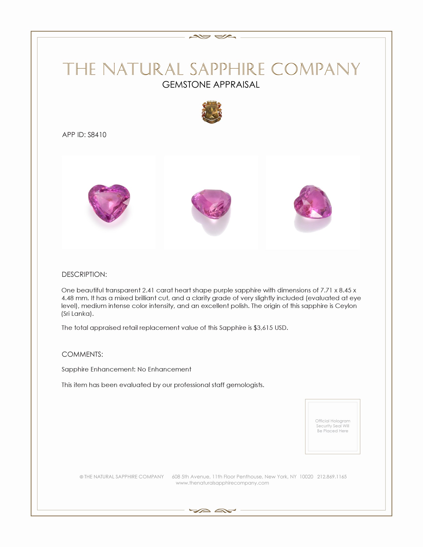2.41 Ct. Purplish Pink Sapphire from Ceylon (Sri Lanka)