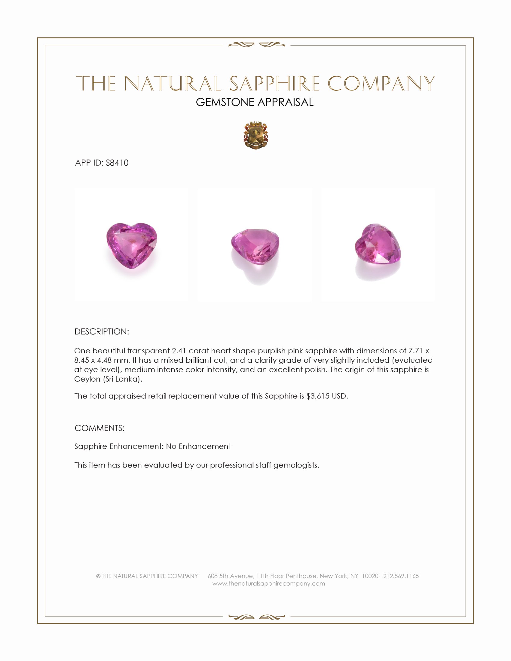 2.41 Ct. Purplish Pink Sapphire from Ceylon (Sri Lanka)