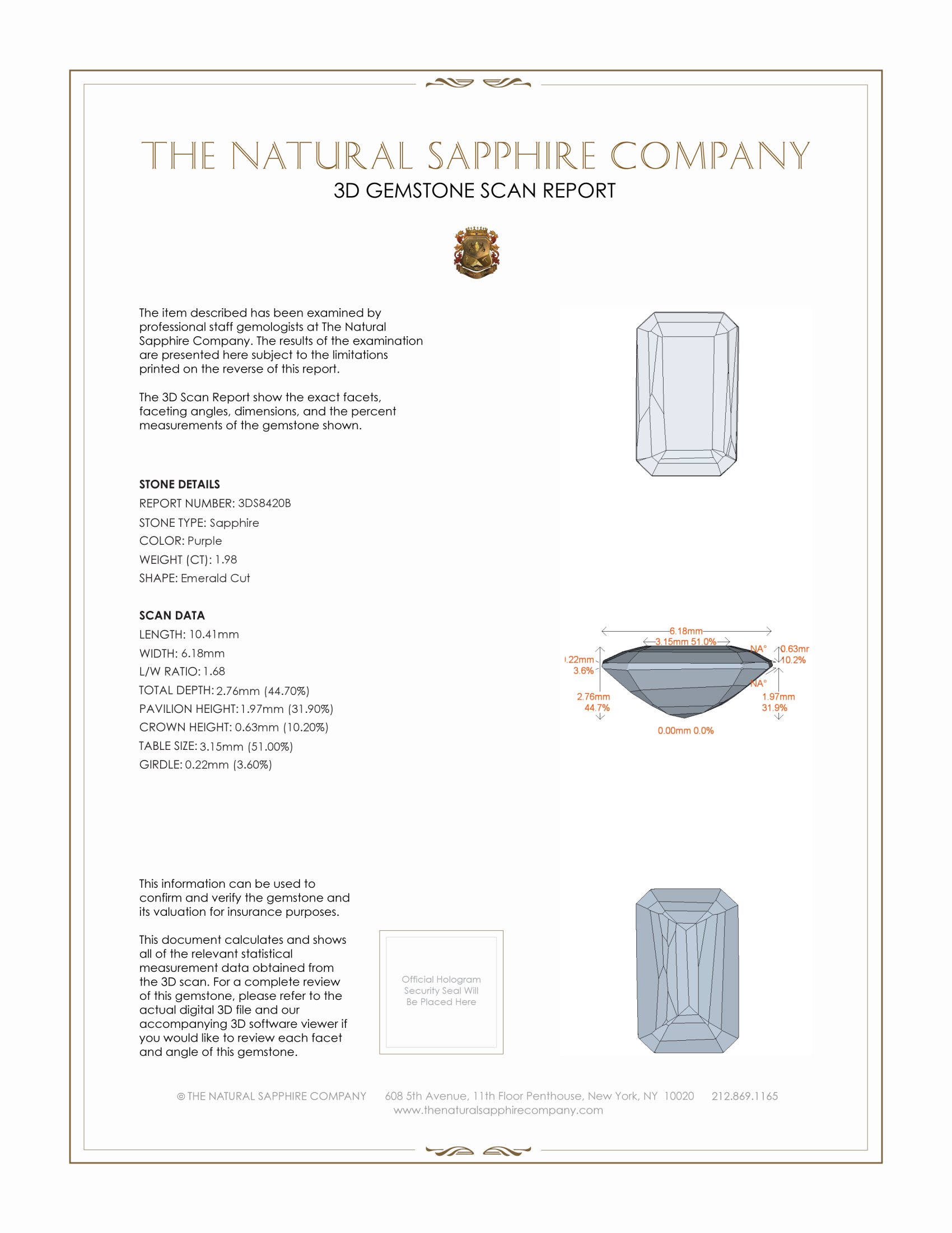 1.98 Ct. Purple Sapphire from Ceylon (Sri Lanka)