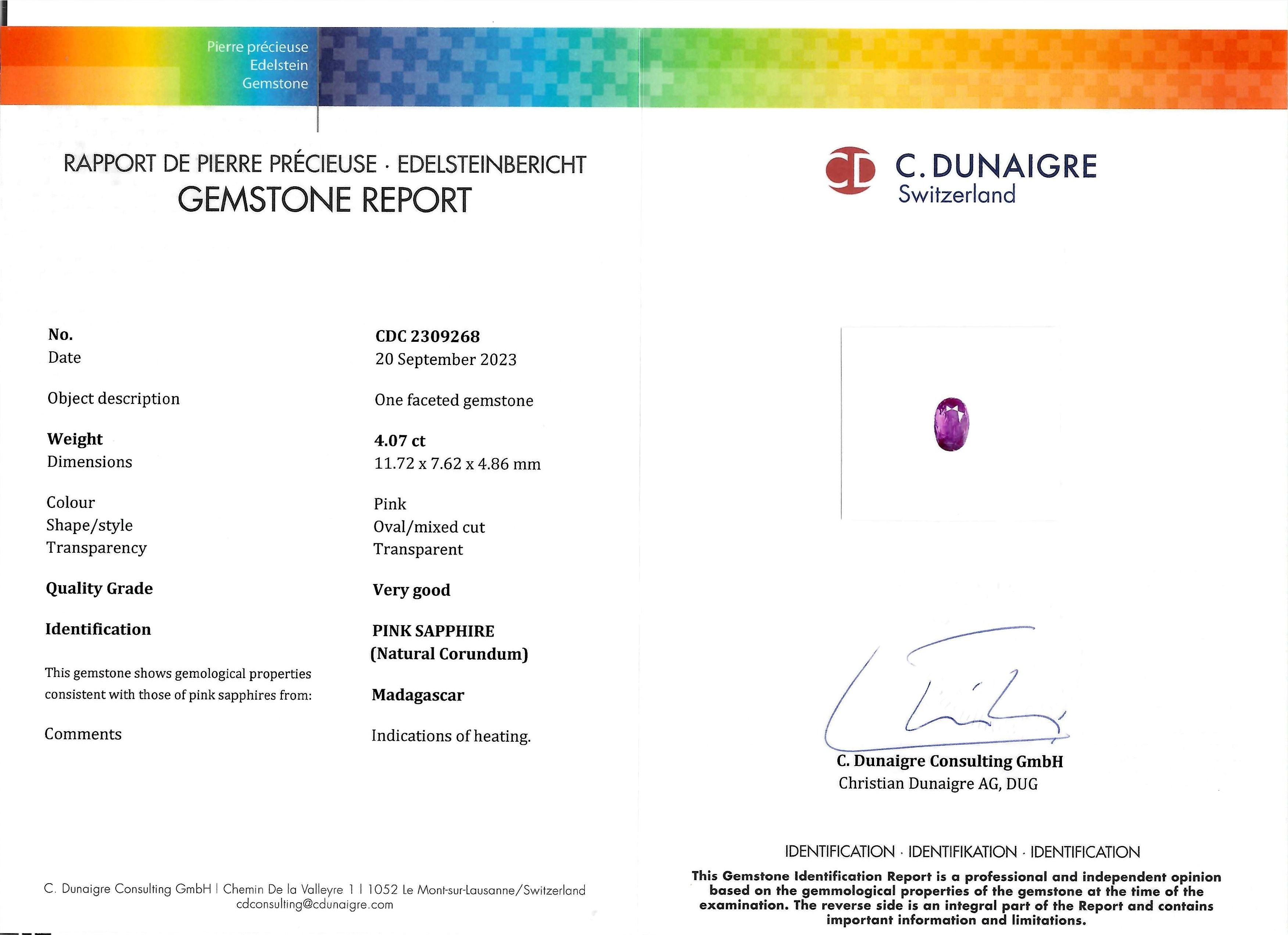 4.07 Ct. Pink Sapphire from Madagascar