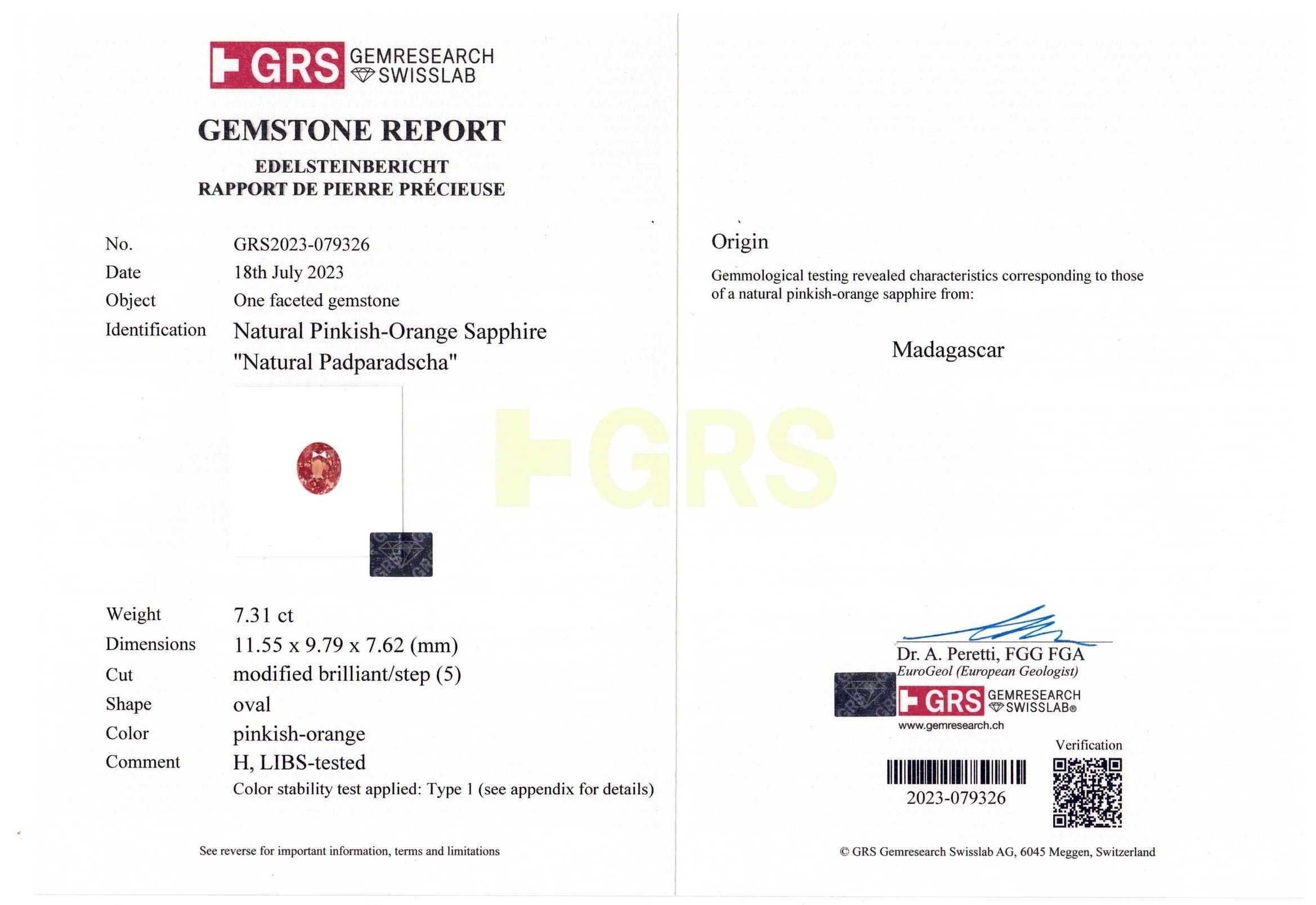 7.32 Ct. Padparadscha Sapphire from Madagascar