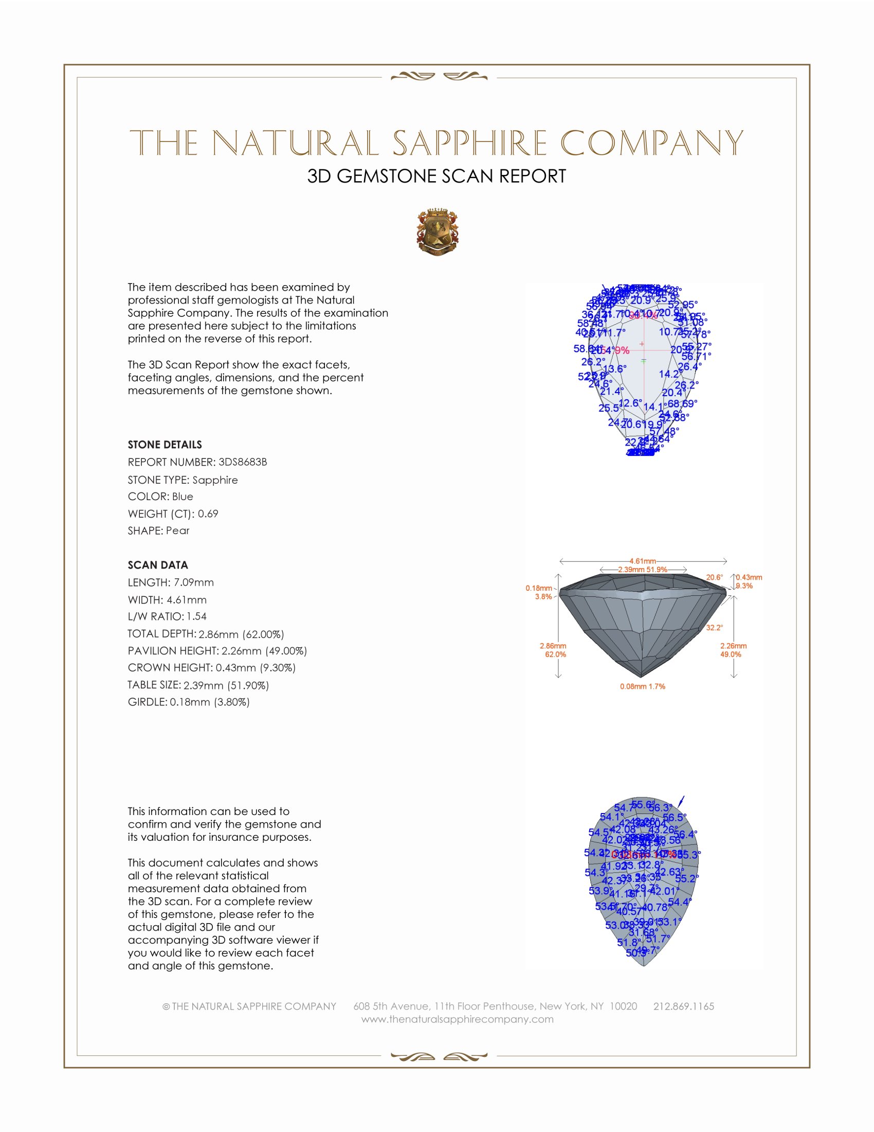 0.69 Ct. Blue Sapphire from Ceylon (Sri Lanka)