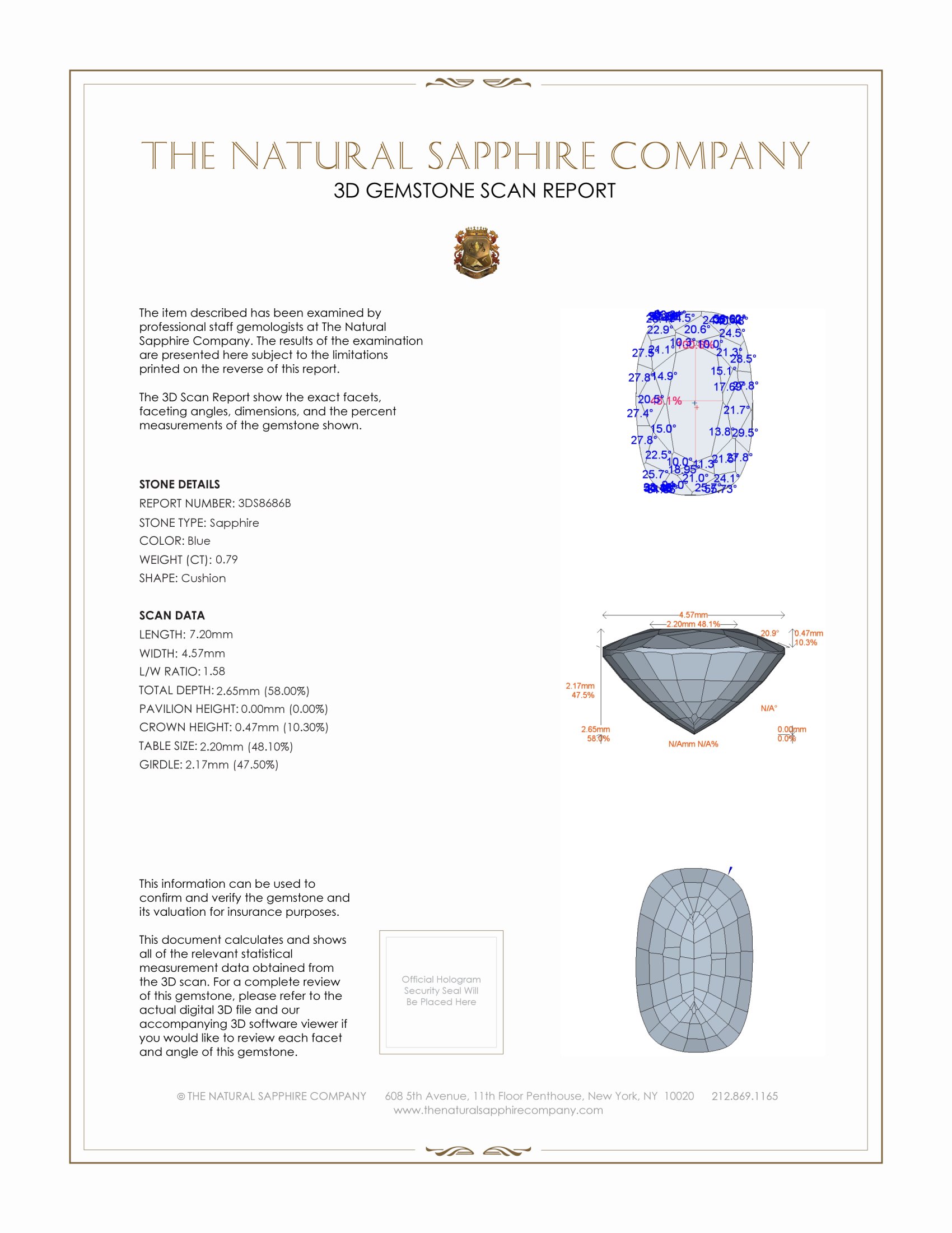 0.79 Ct. Blue Sapphire from Ceylon (Sri Lanka)