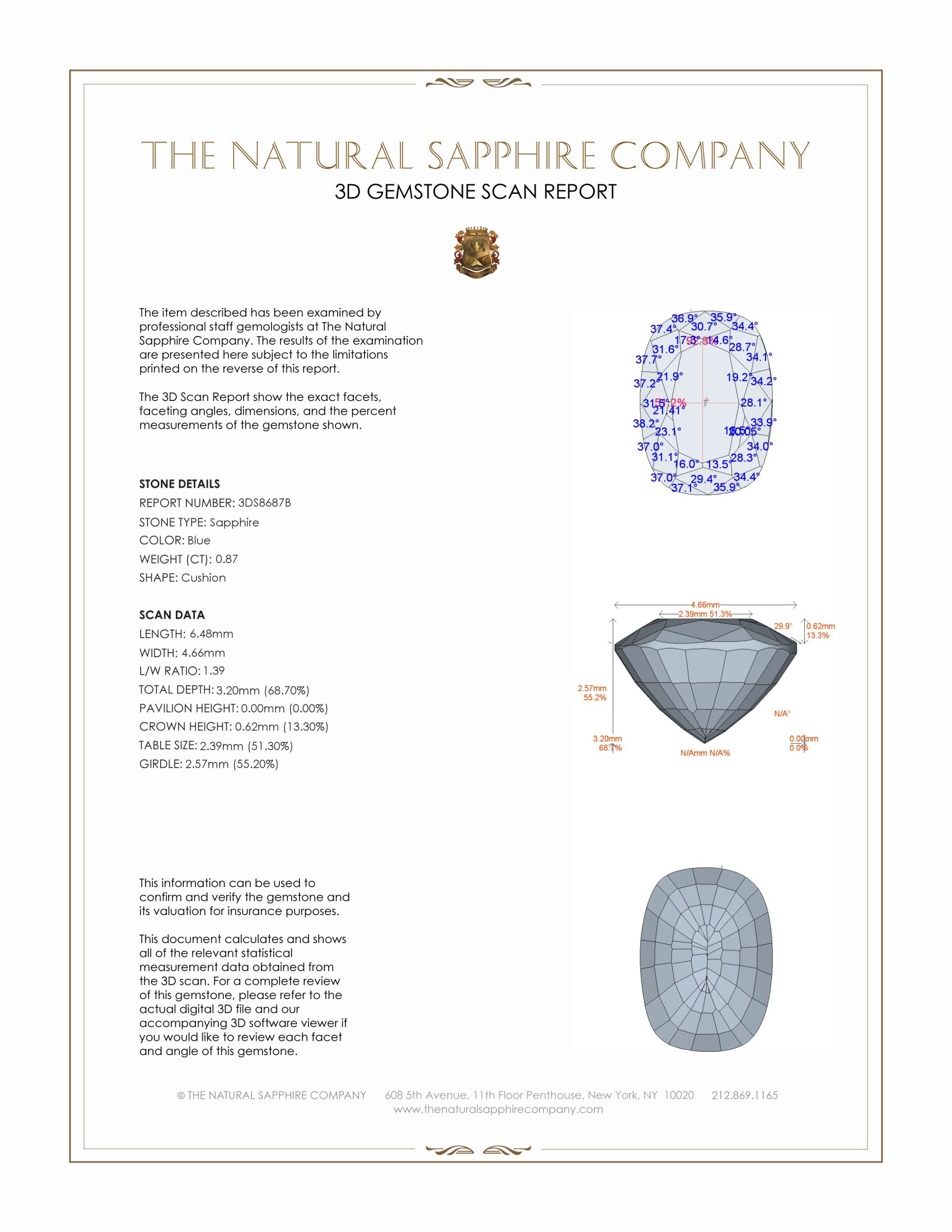 0.87 Ct. Blue Sapphire from Ceylon (Sri Lanka)