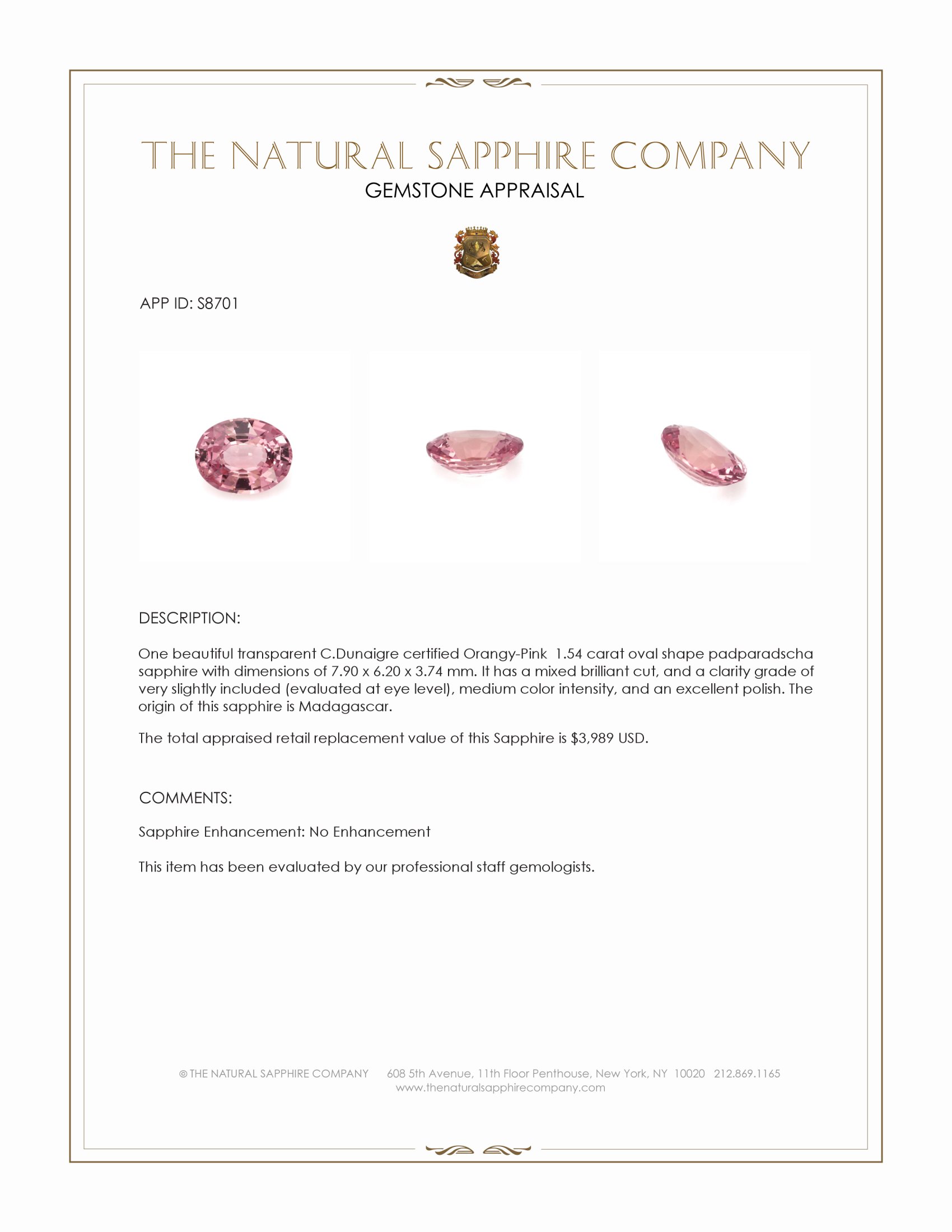 1.54 Ct. Padparadscha Sapphire from Madagascar